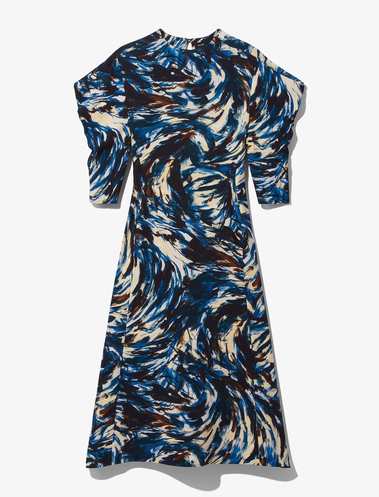 Feather Print Draped Puff Sleeve Dress #4