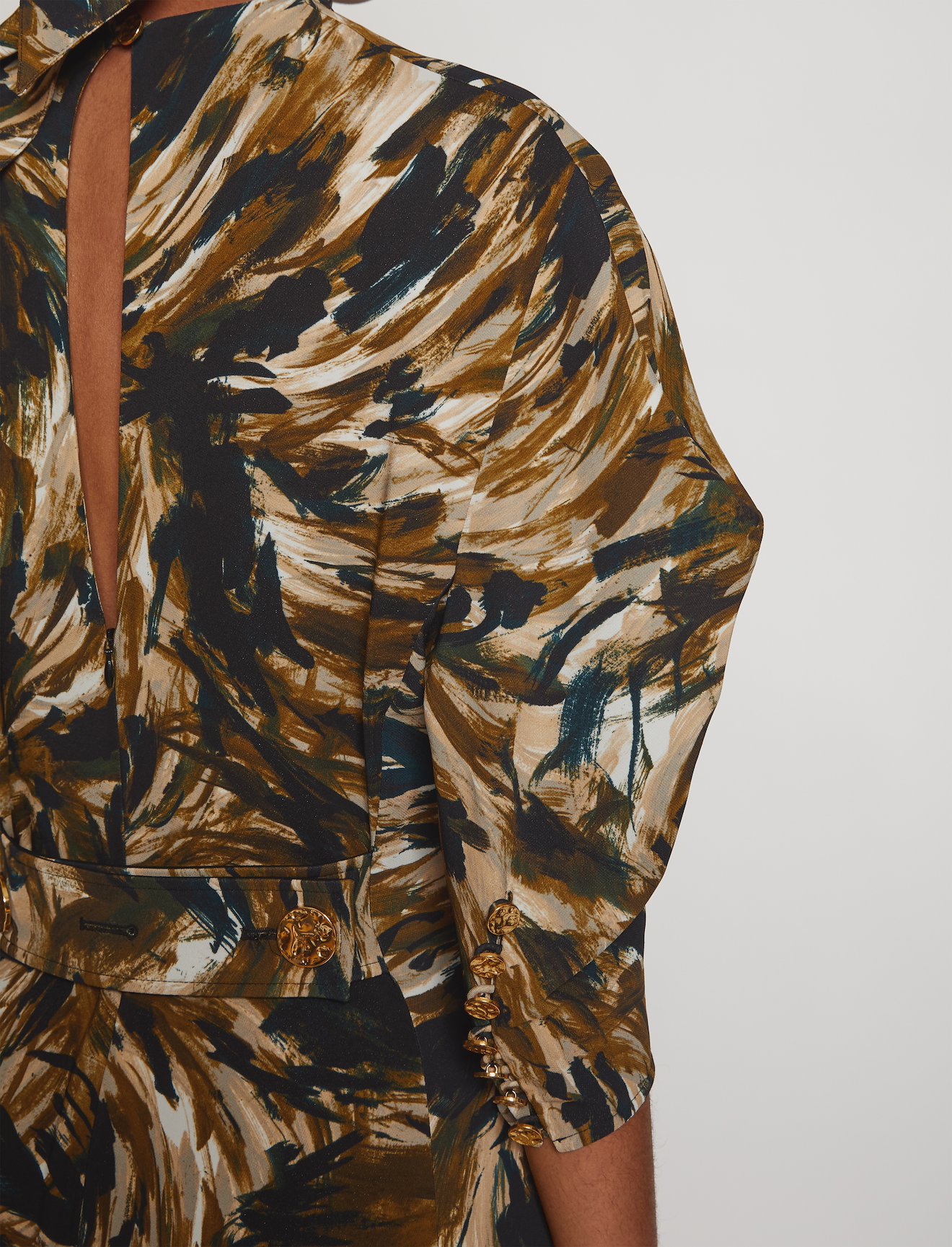 Feather Print Draped Puff Sleeve Dress #2