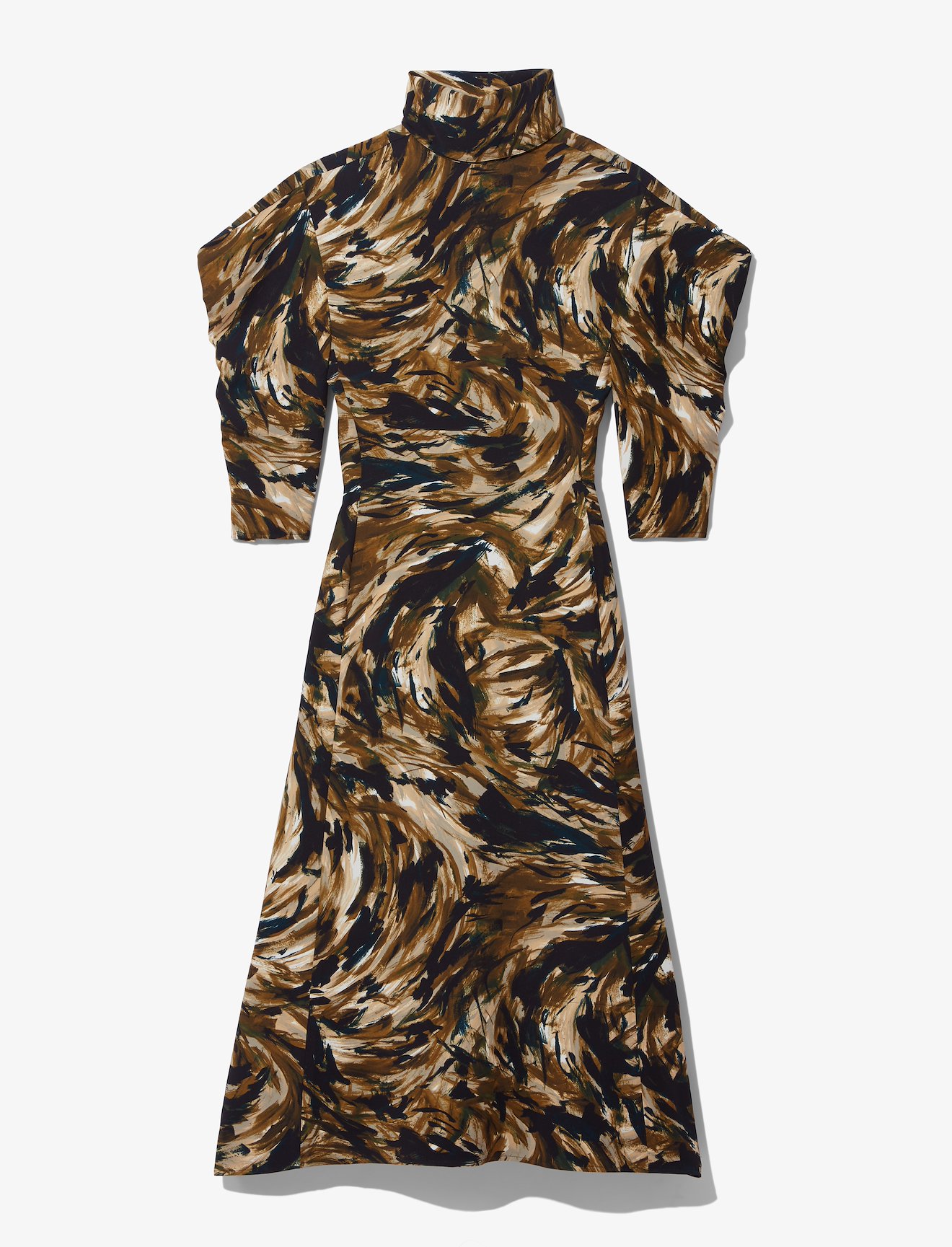 Feather Print Draped Puff Sleeve Dress #3