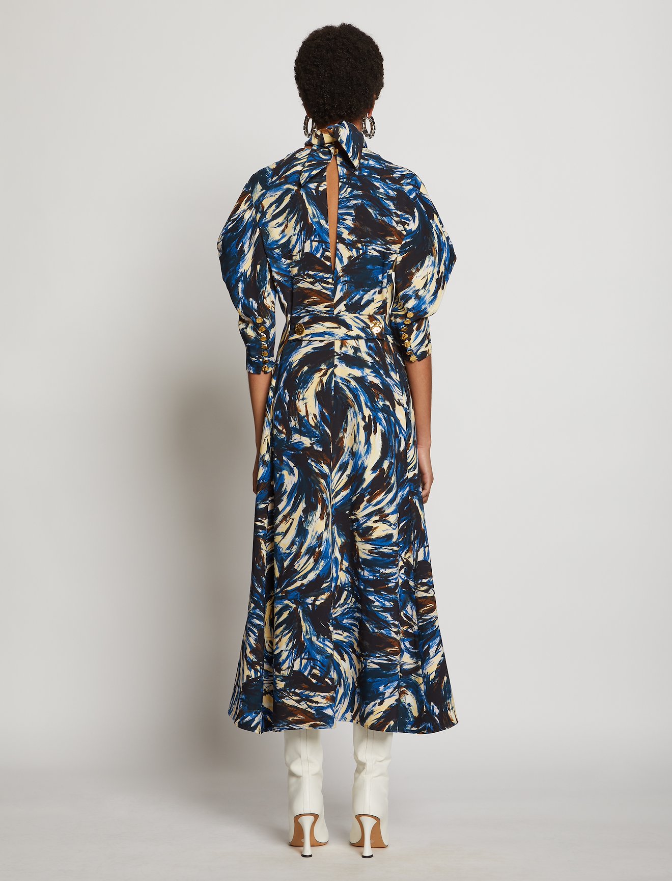 Feather Print Draped Sleeve Dress #2