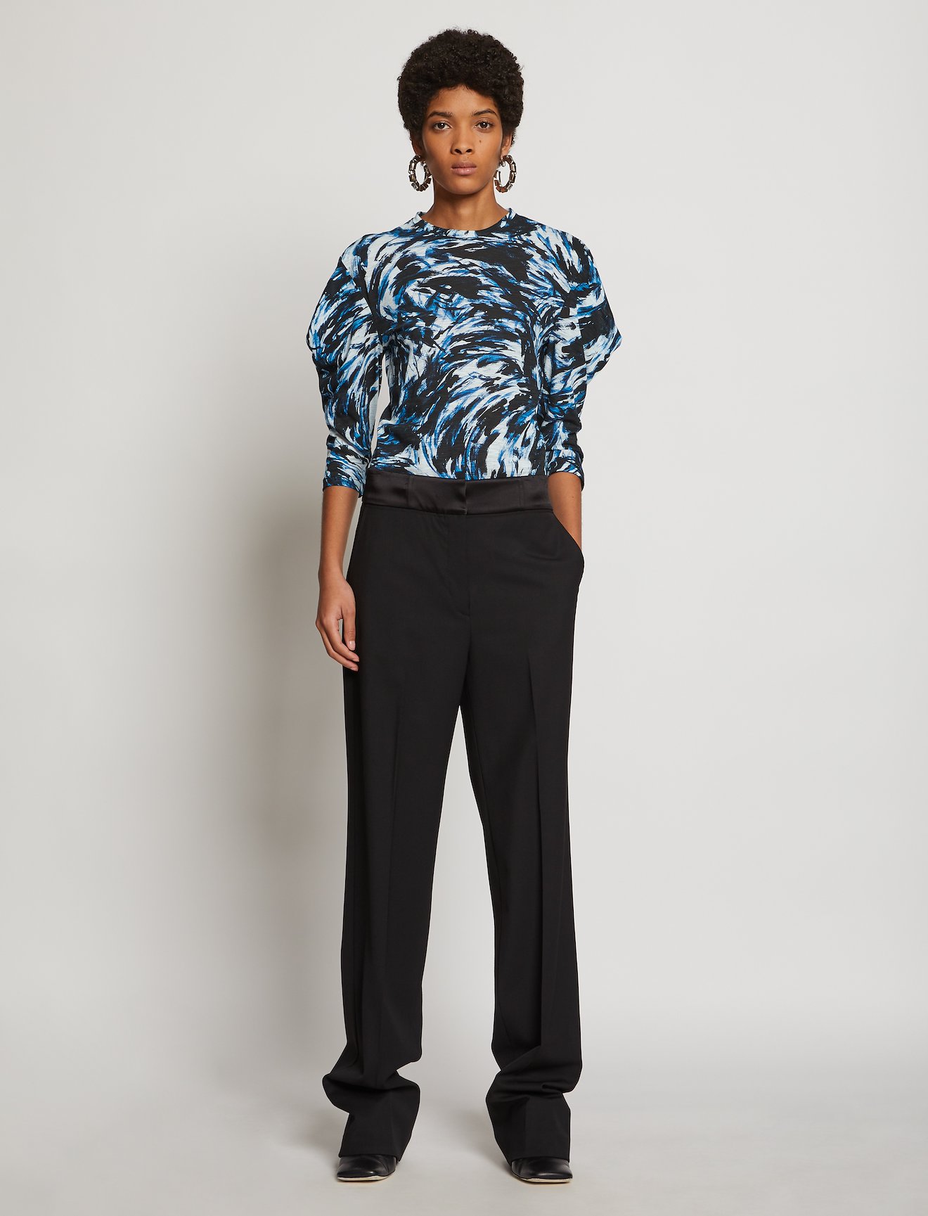 Feather Print Puff Sleeve T-Shirt #1