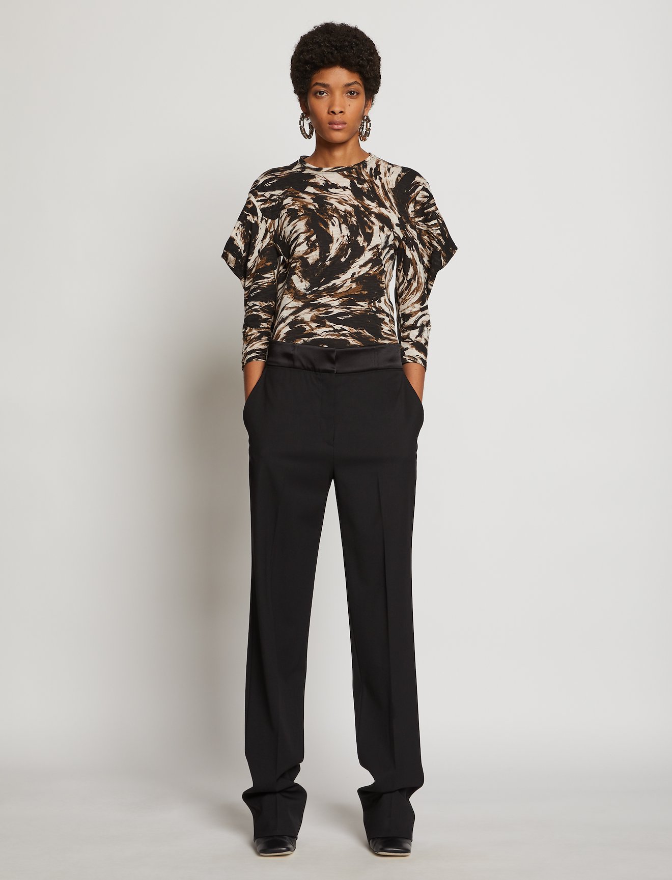 Feather Print Puff Sleeve T-Shirt #1