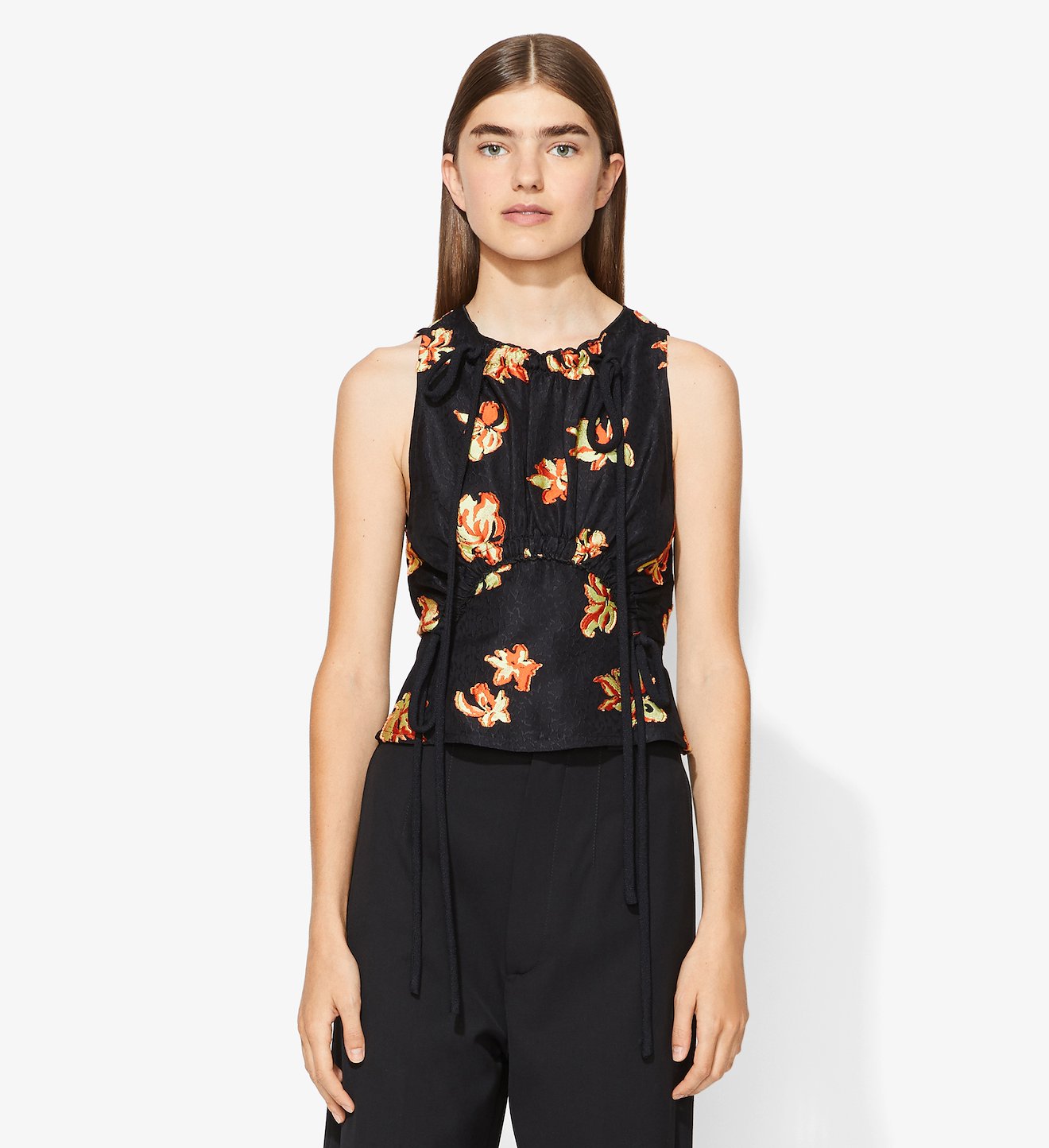Floral Jacquard Tie Detail Top