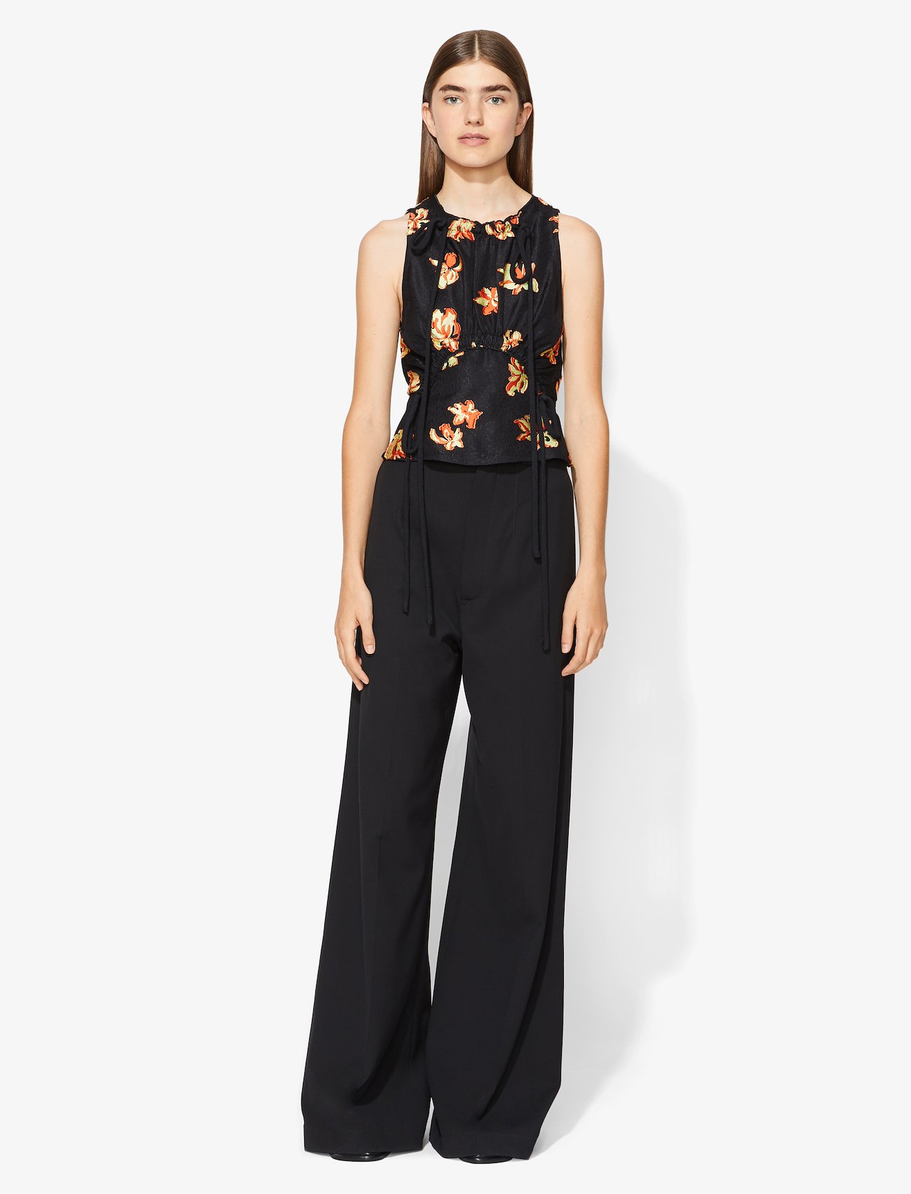Floral Jacquard Tie Detail Top #1