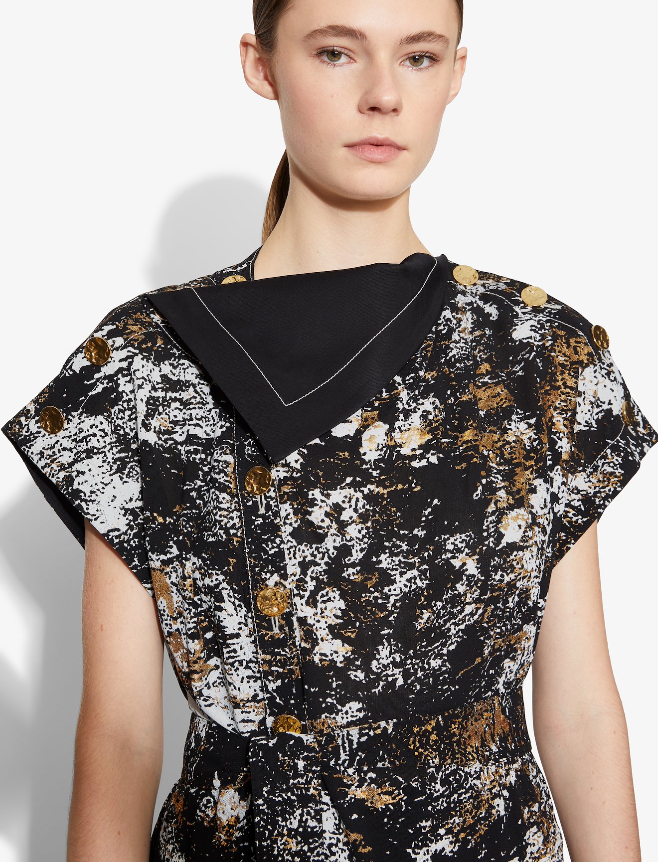 Foil Printed Silk Button Front Dress #2