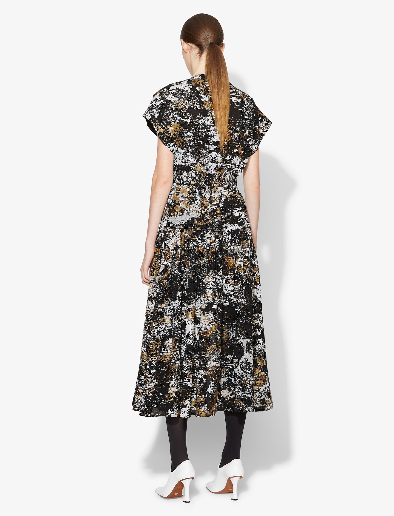 Foil Printed Silk Button Front Dress #1