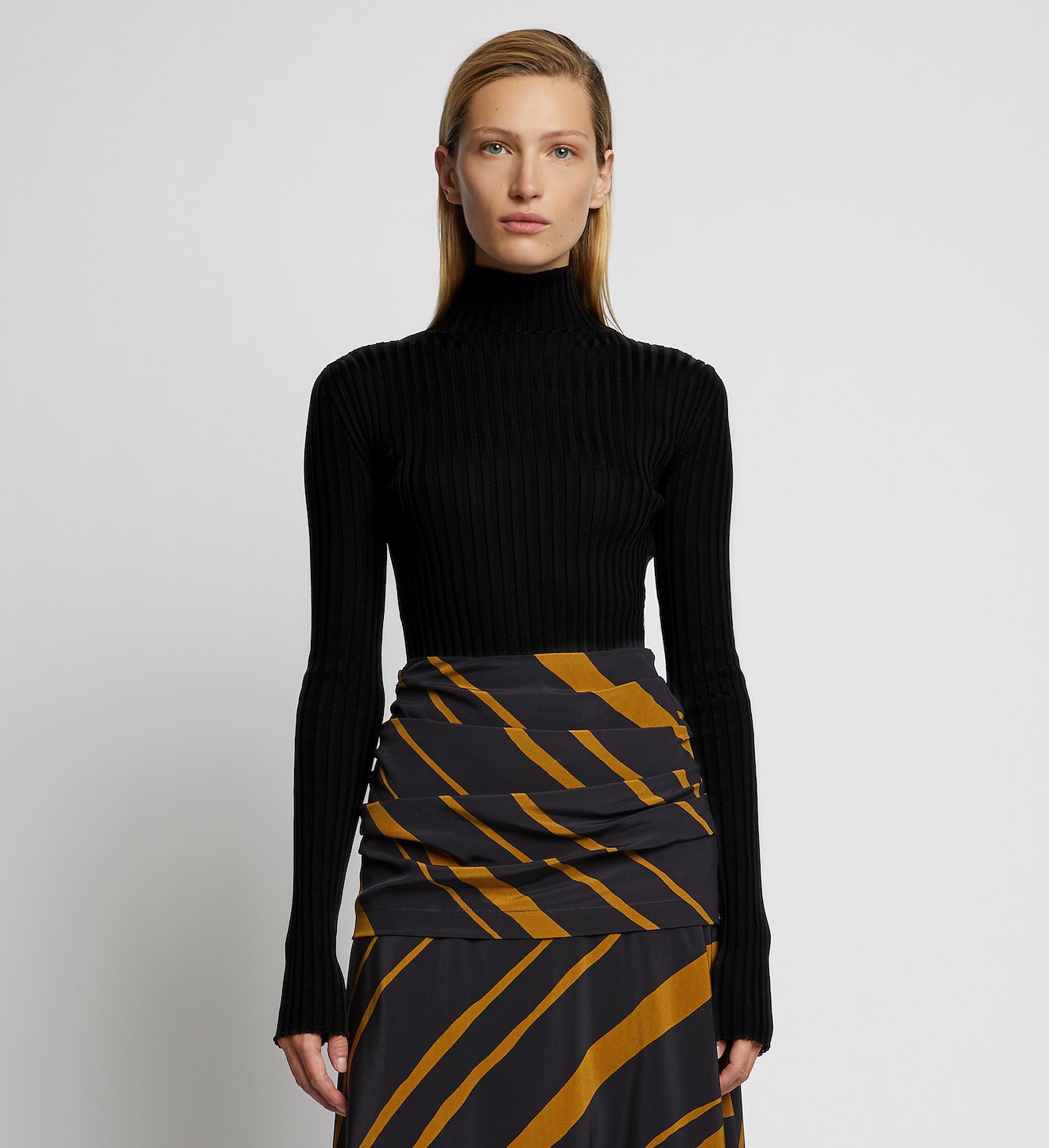 Glossy Rib Knit Turtleneck Top