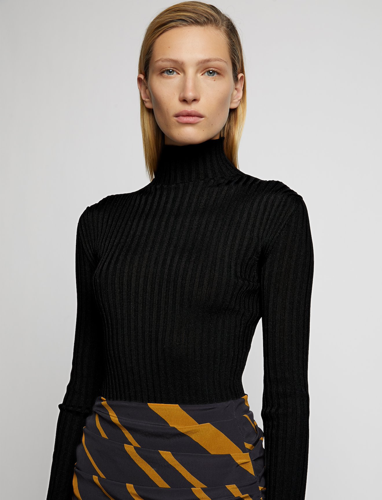 Glossy Rib Knit Turtleneck Top #3