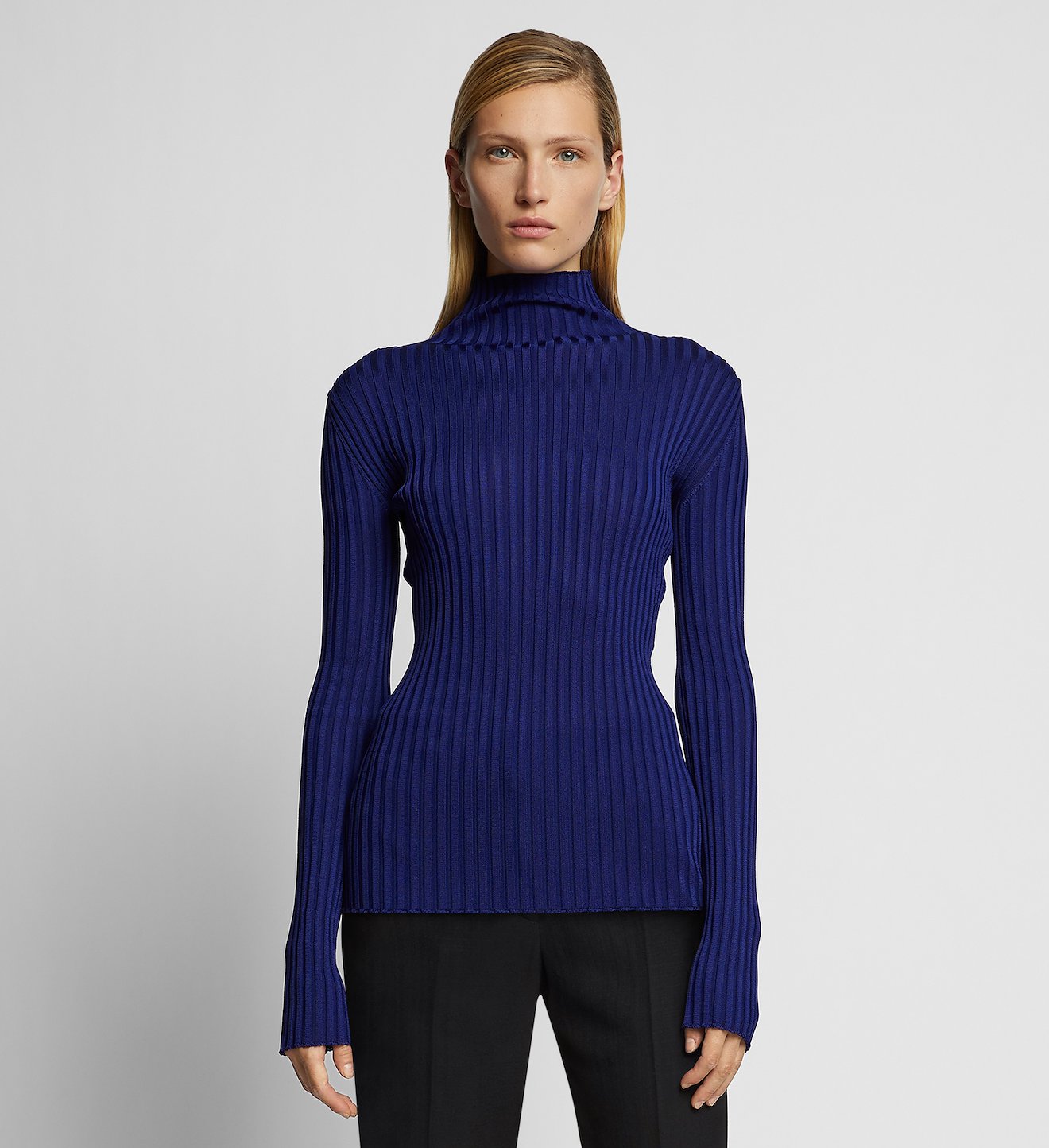 Glossy Rib Knit Turtleneck Top