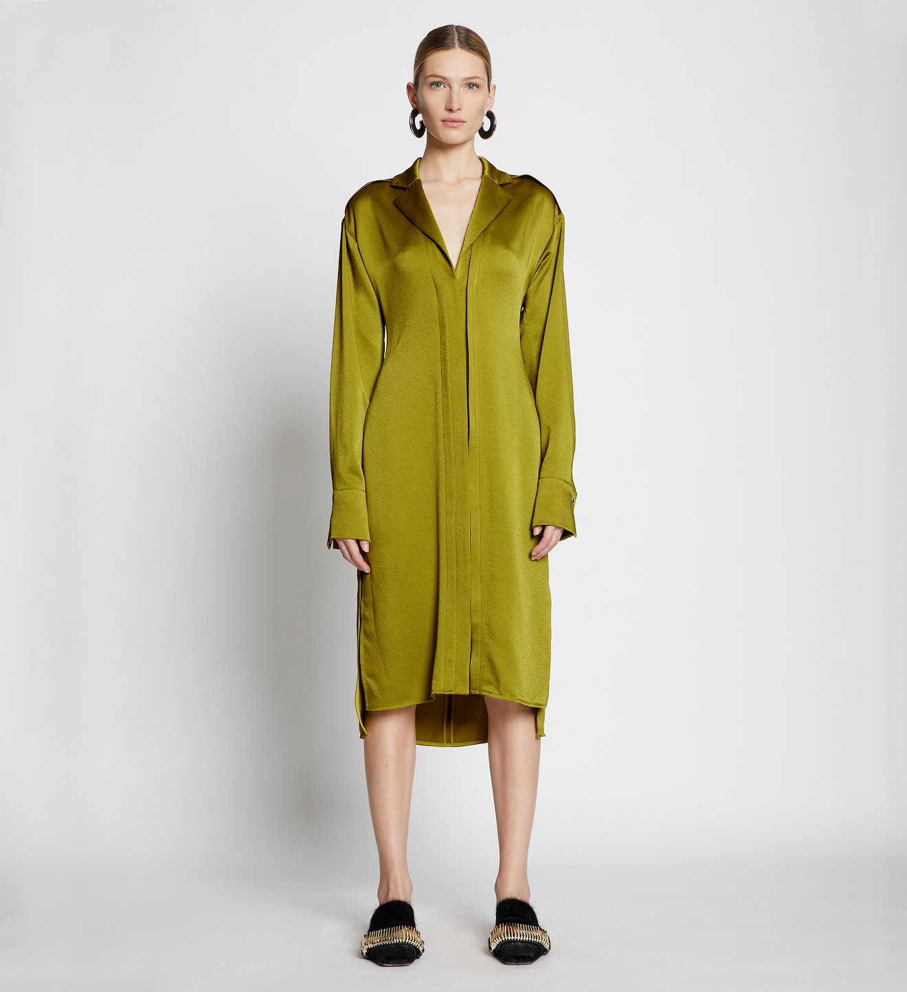 Hammered Satin Long Sleeve Dress
