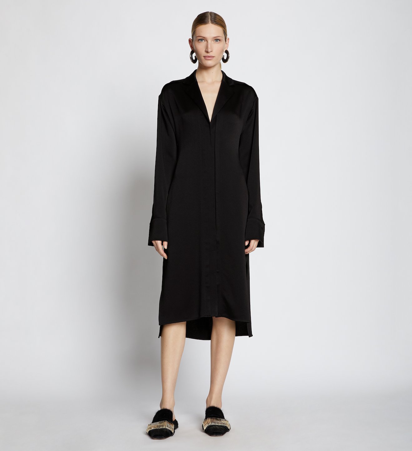 Hammered Satin Long Sleeve Dress