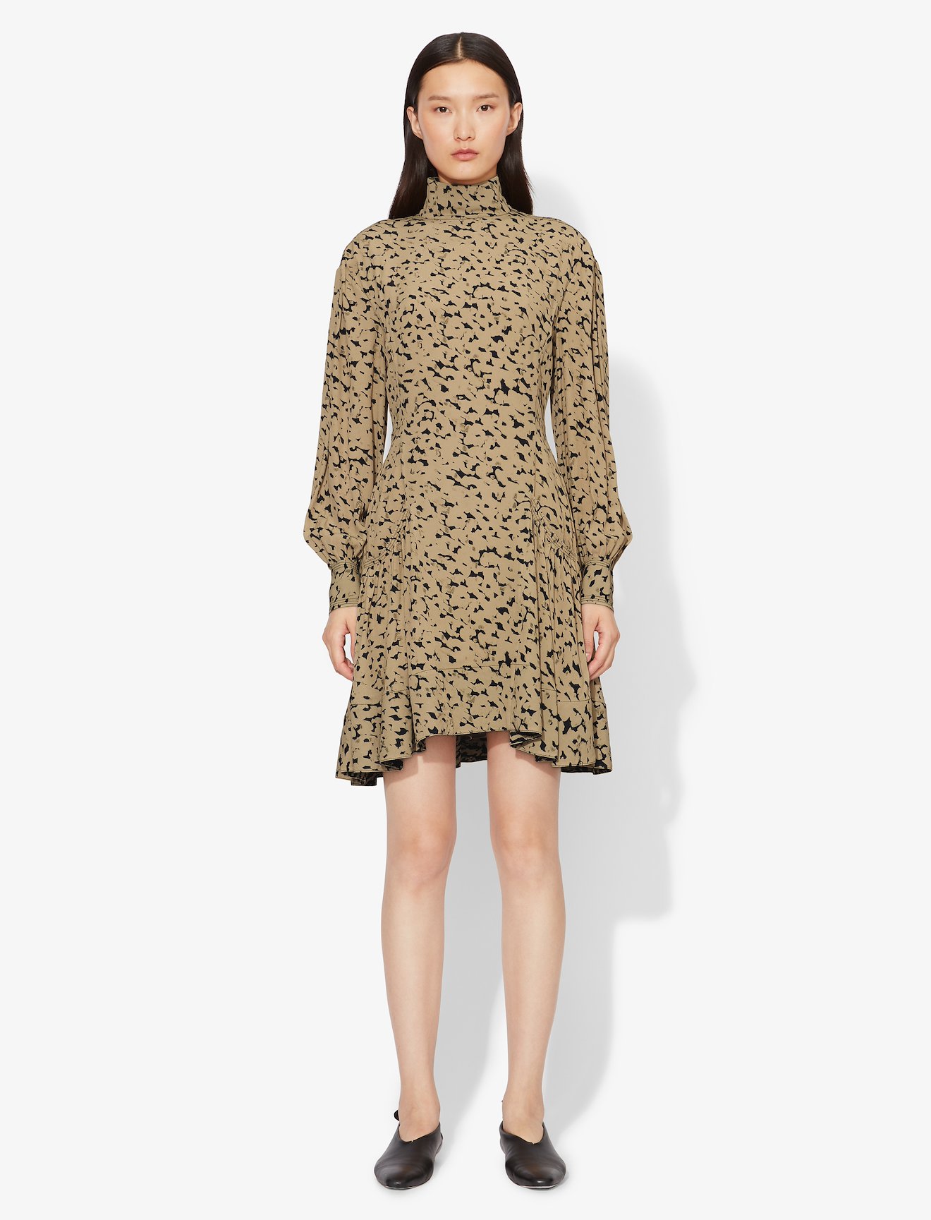 Inky Leopard Print Long Sleeve Short Dress #1