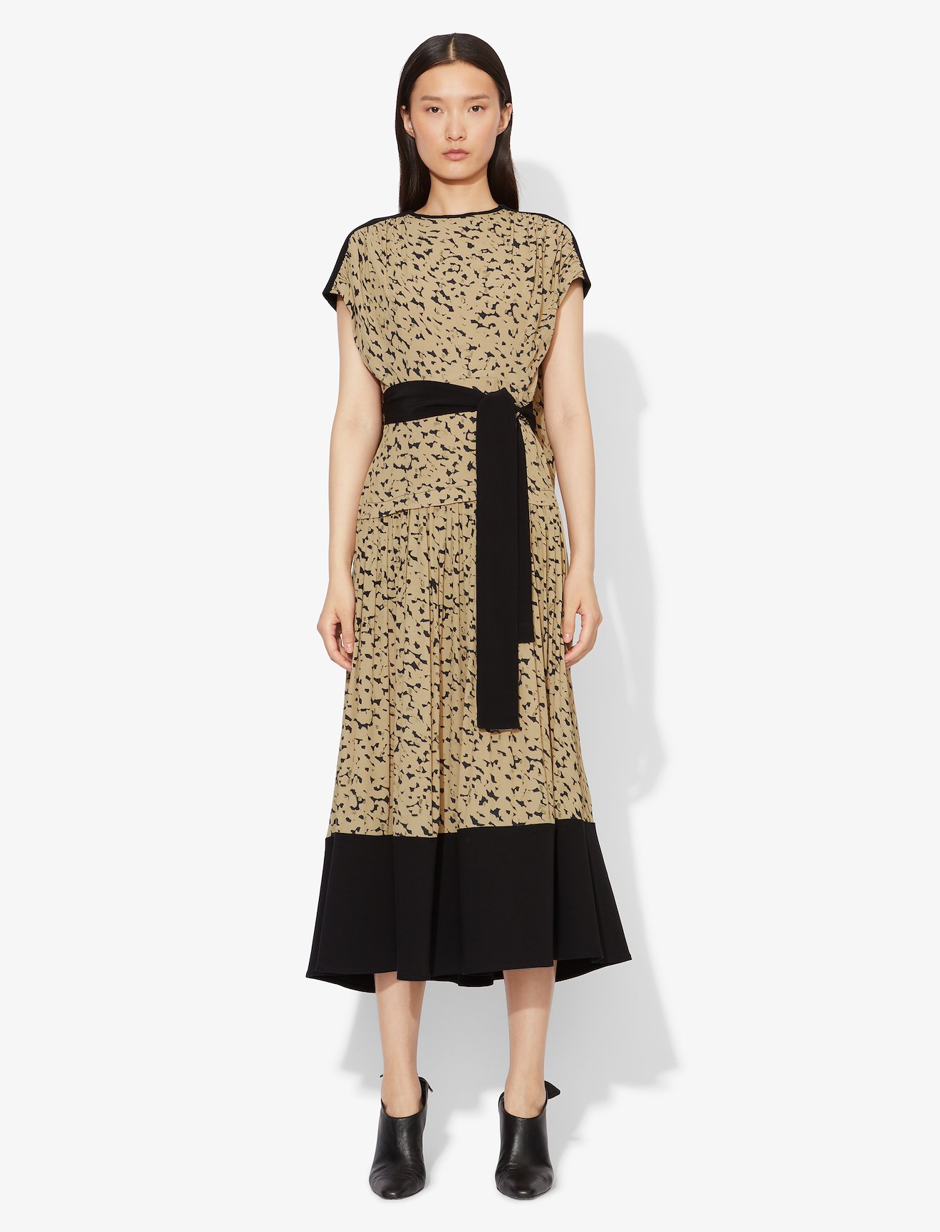 Inky Leopard Print Short Sleeve Combo Cape Dress #1