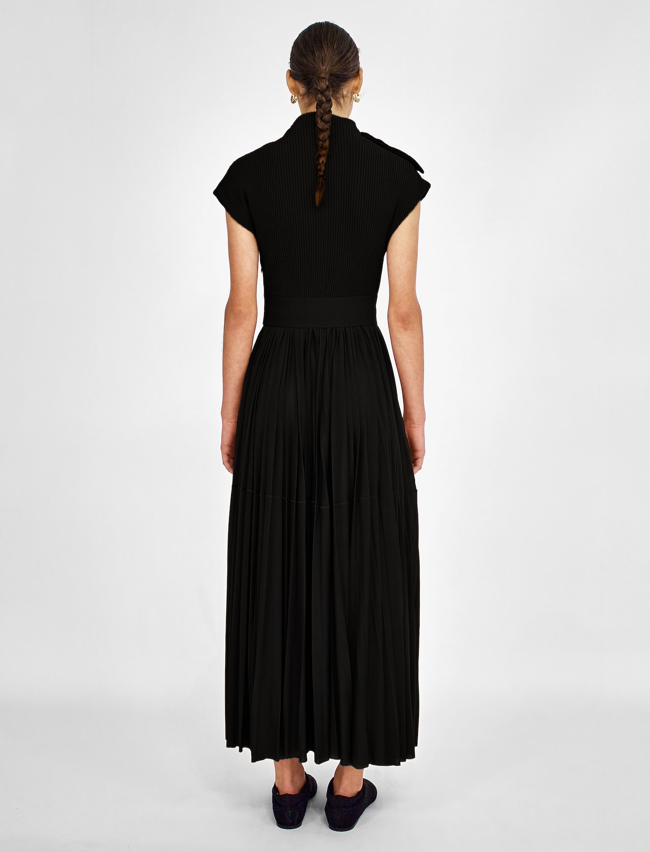 Knit Gauze Combo Draped Dress #2