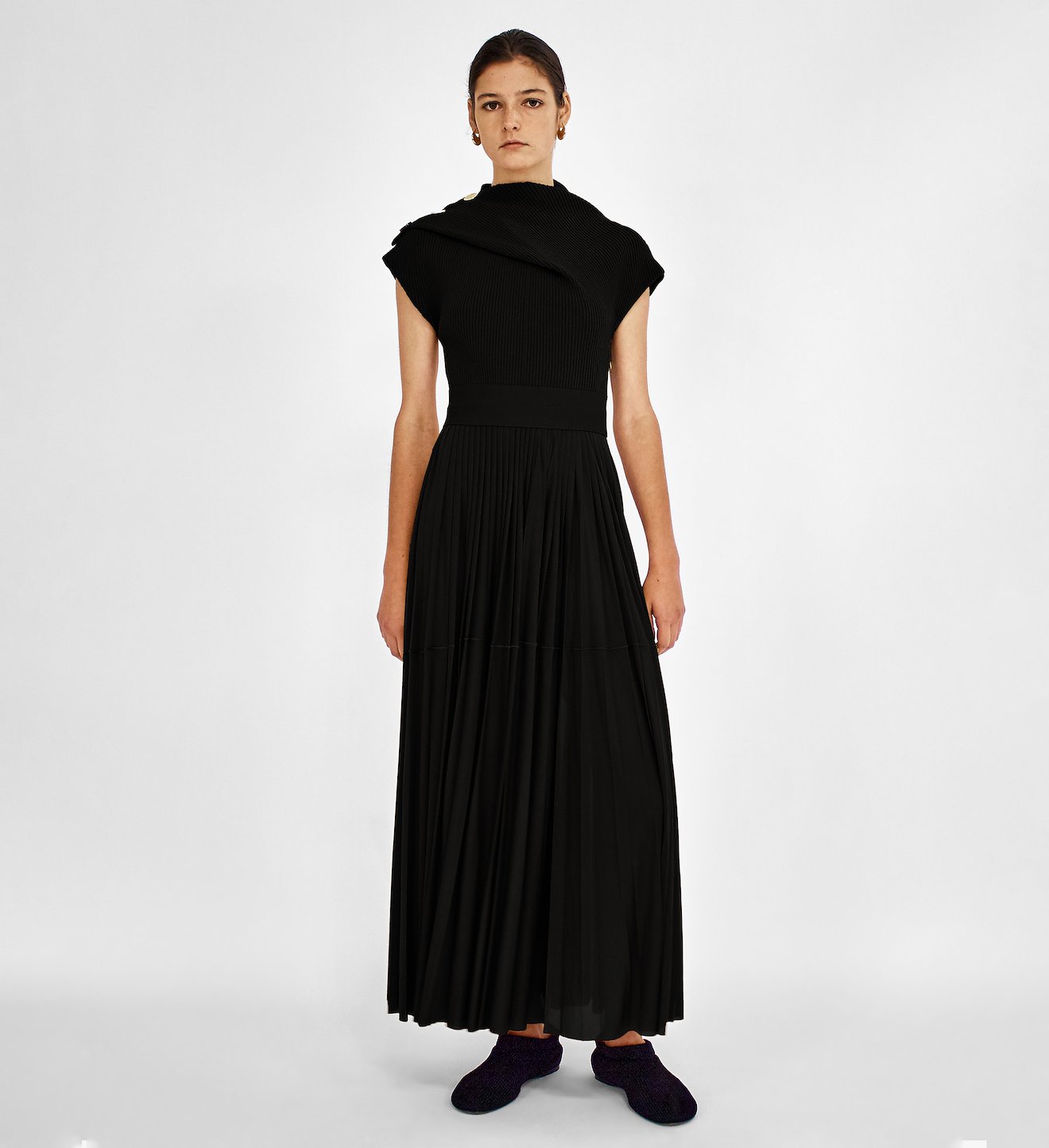 Knit Gauze Combo Draped Dress