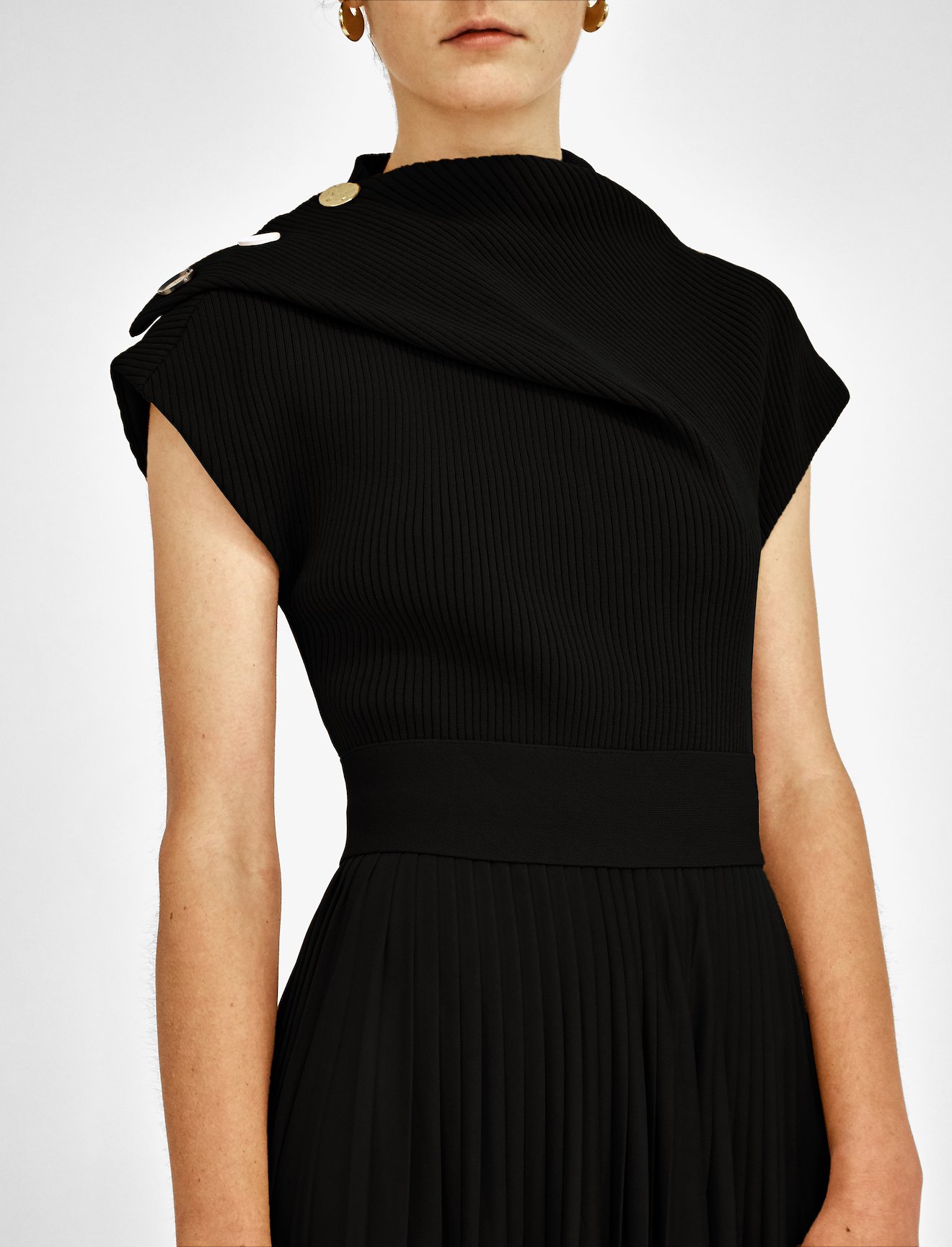 Knit Gauze Combo Draped Dress #5