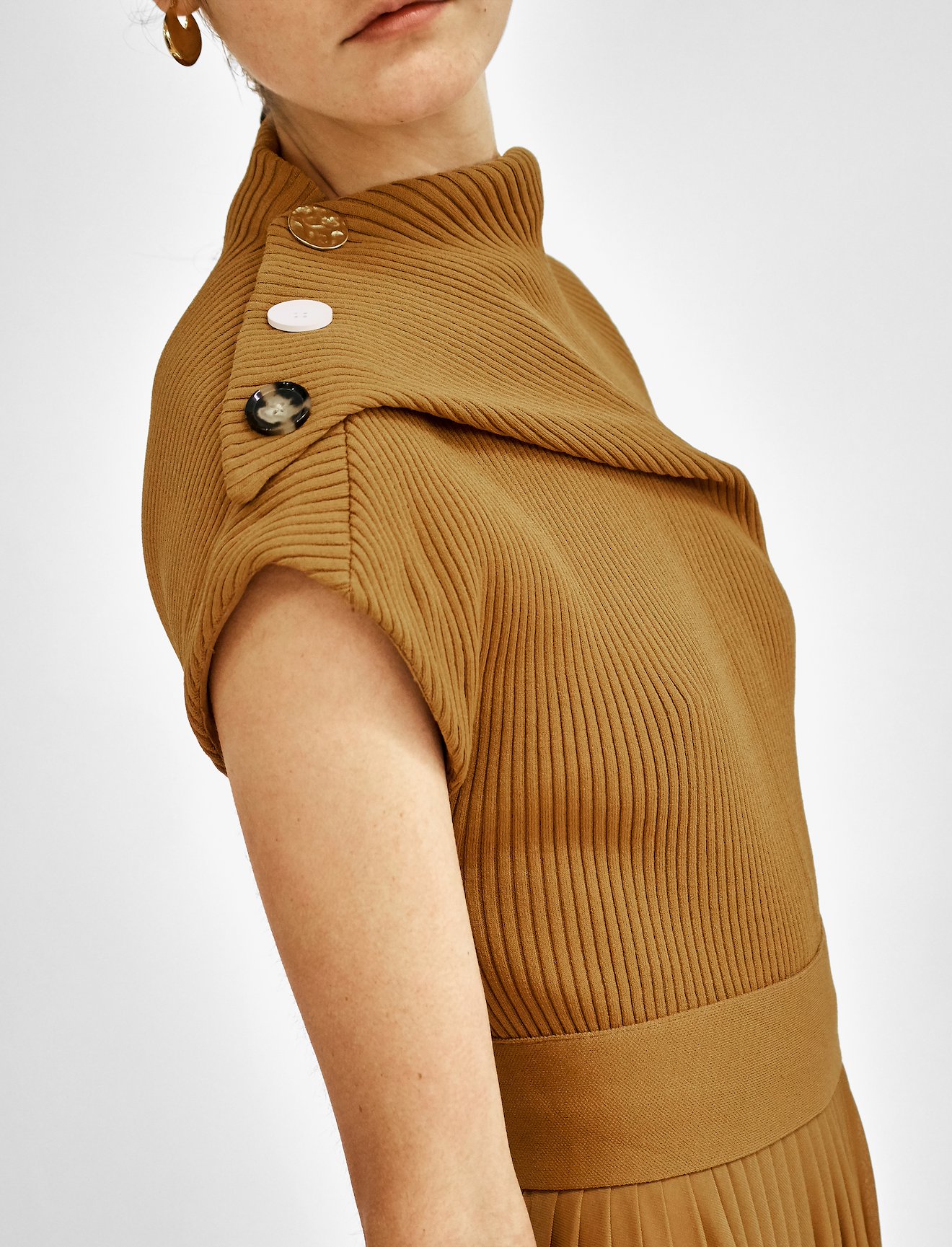 Knit Gauze Combo Draped Dress #3