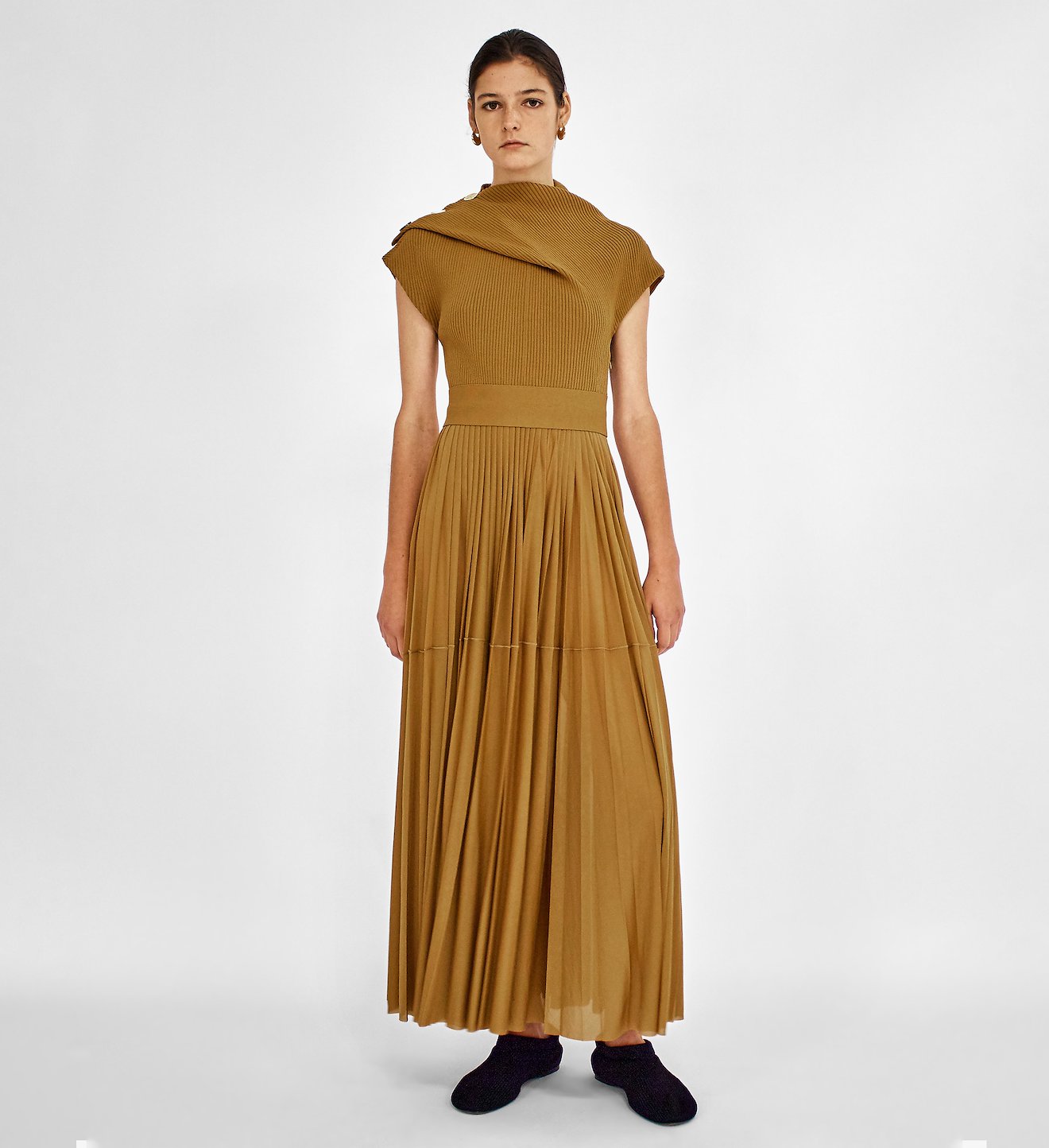Knit Gauze Combo Draped Dress