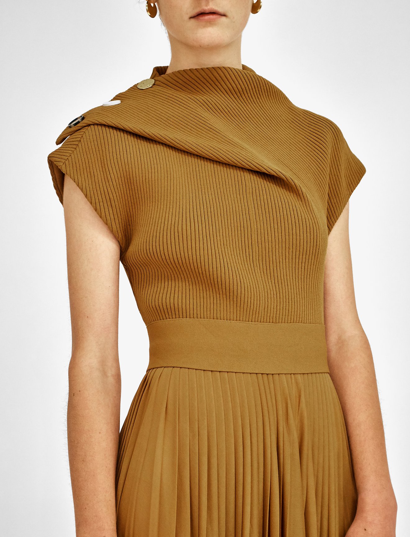 Knit Gauze Combo Draped Dress #5