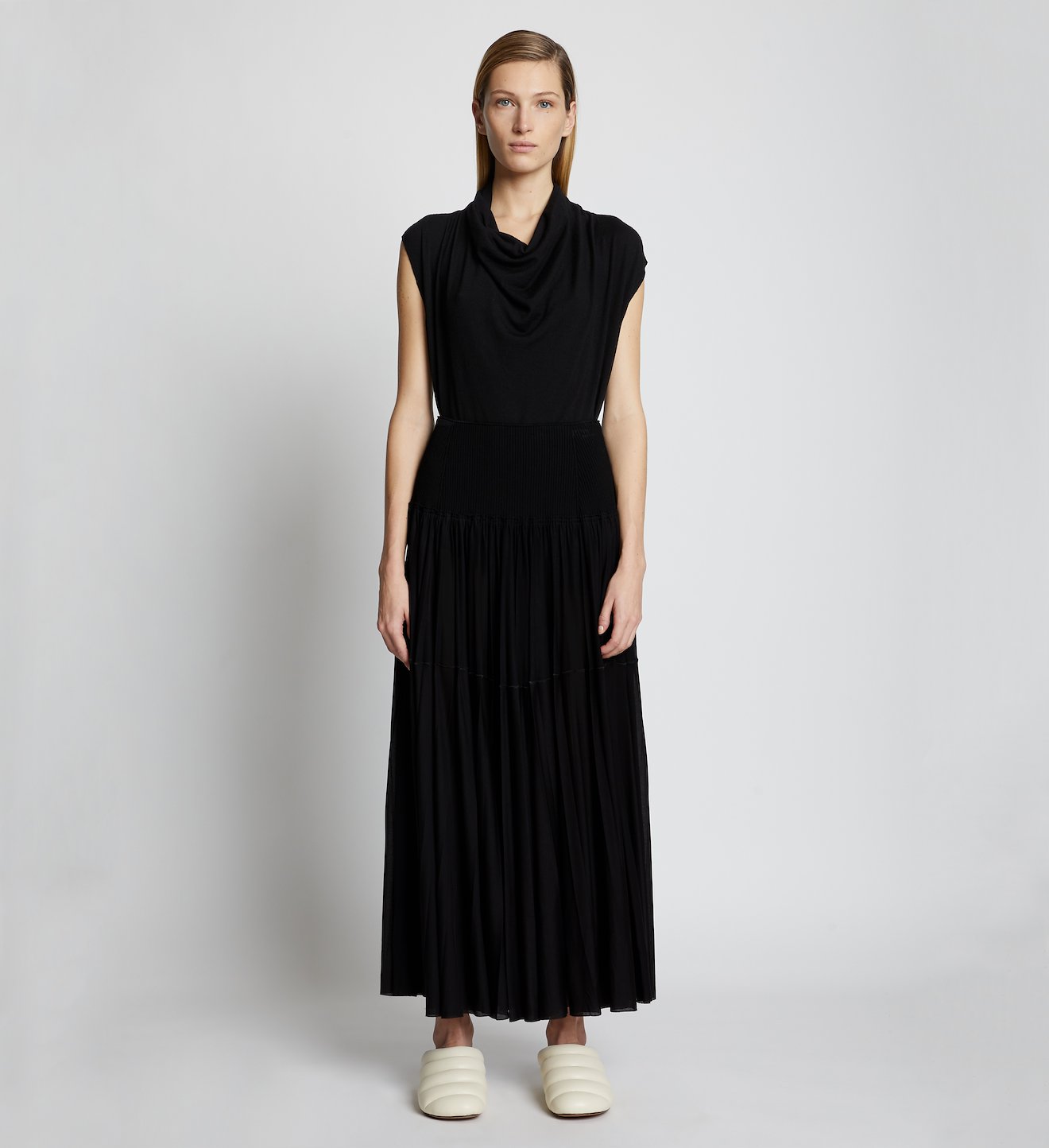 Knit Gauze Combo Draped Skirt