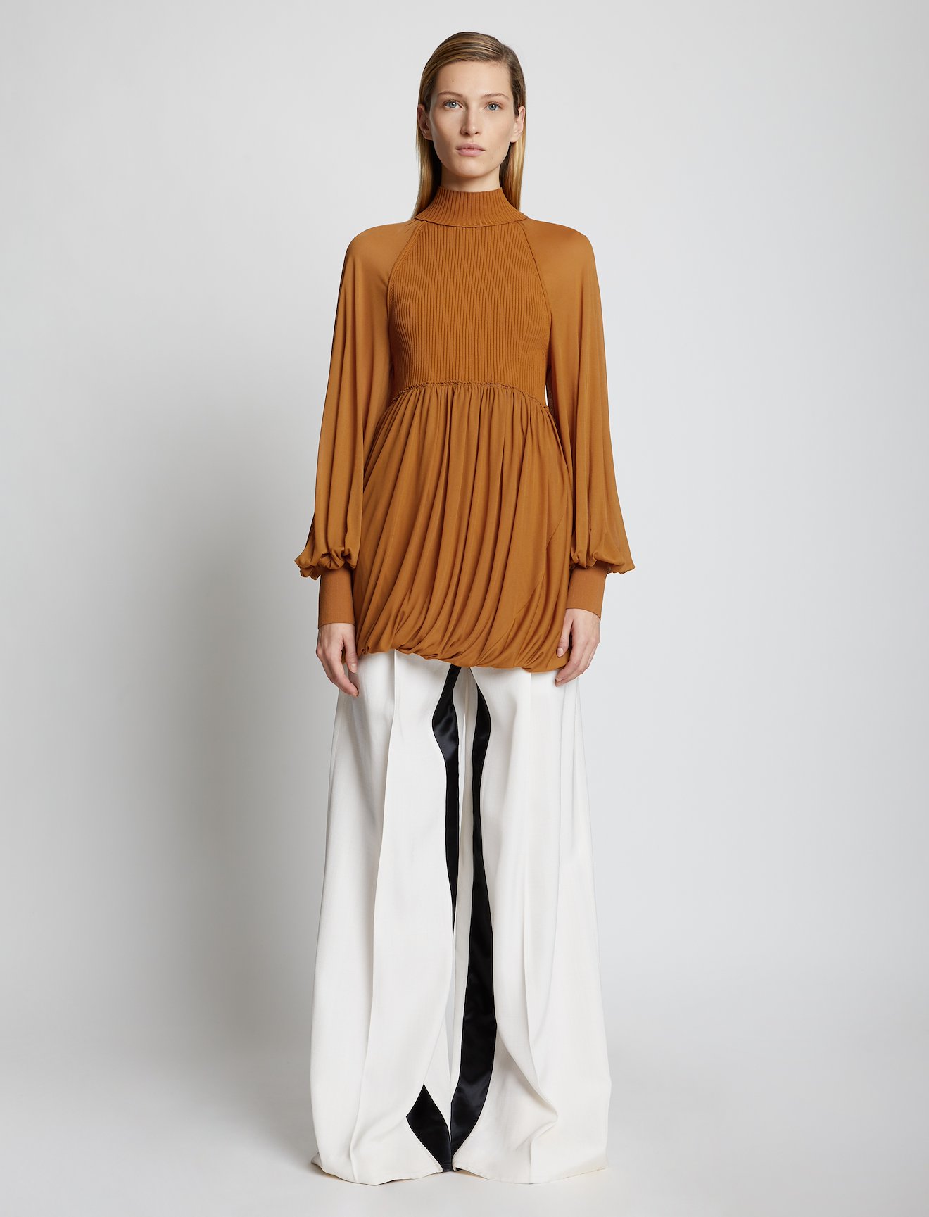 Knit Gauze Combo Draped Top #1