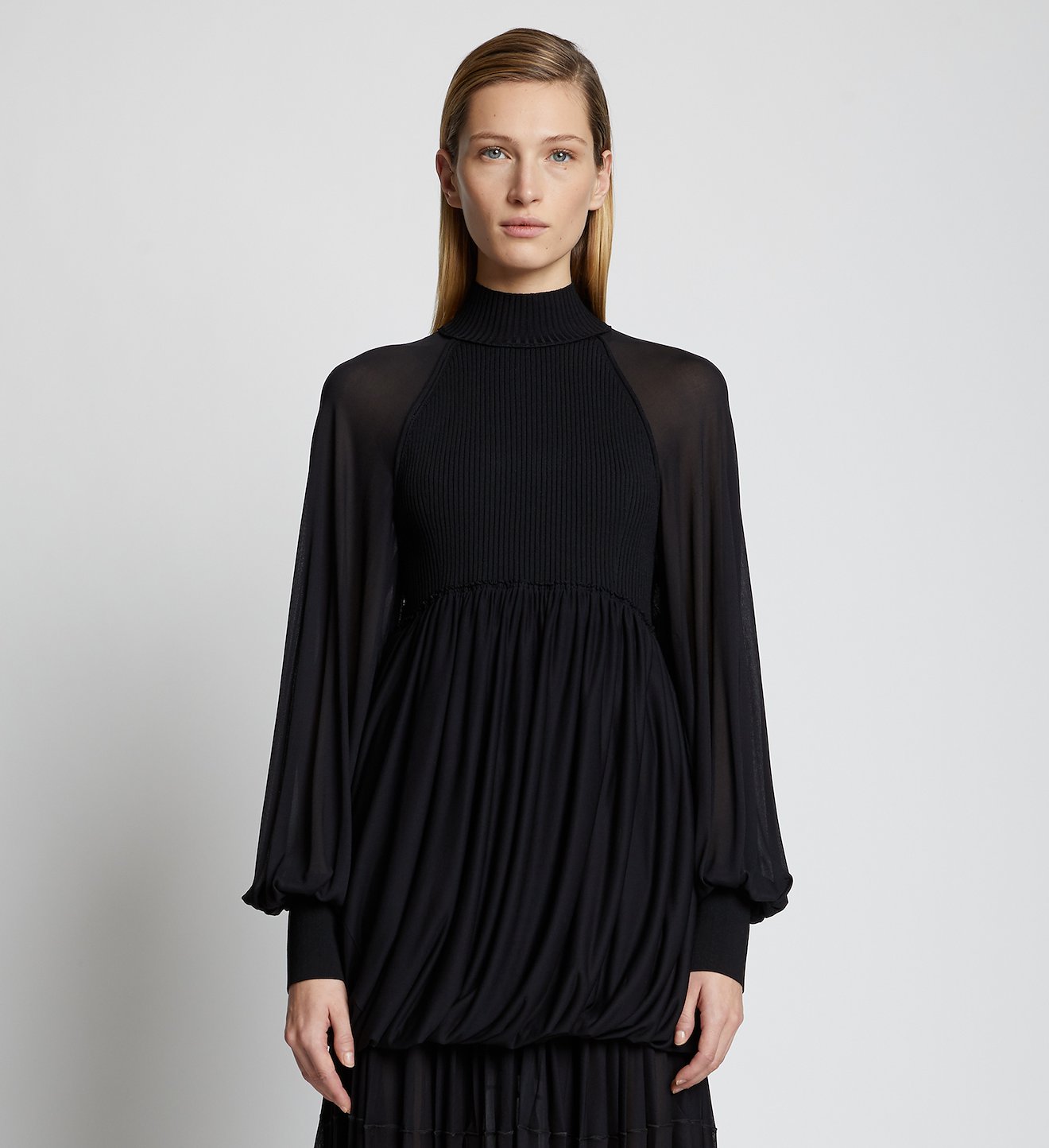Knit Gauze Combo Draped Top