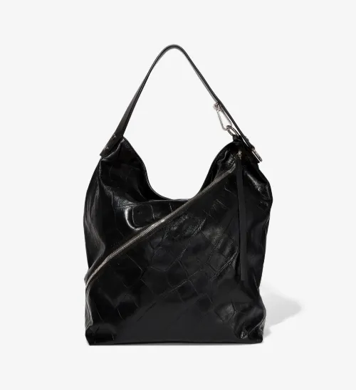 Large Embossed Crocodile Zip Hobo
