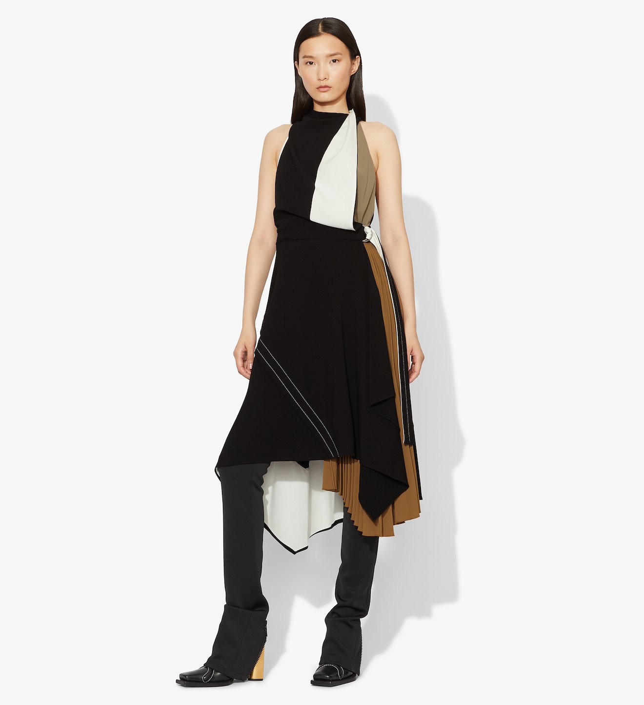 Layered Pleat Colorblock Dress