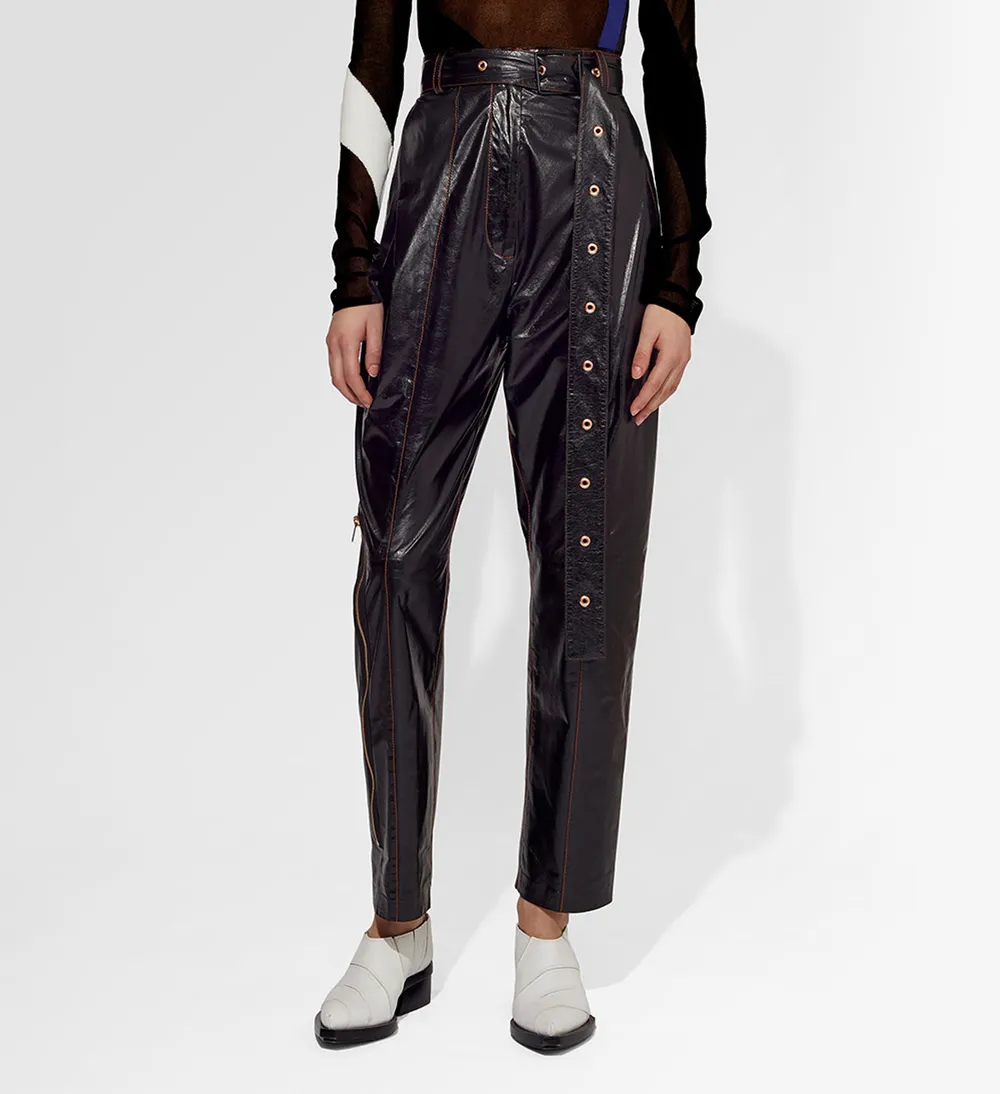 Leather Belted Straight Pant