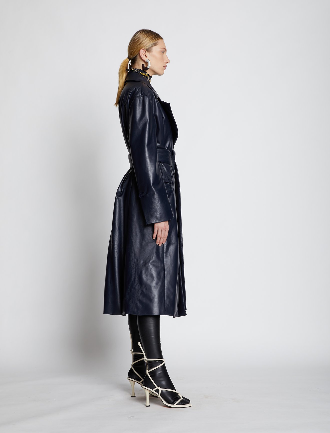 Leather Belted Trench Coat #1