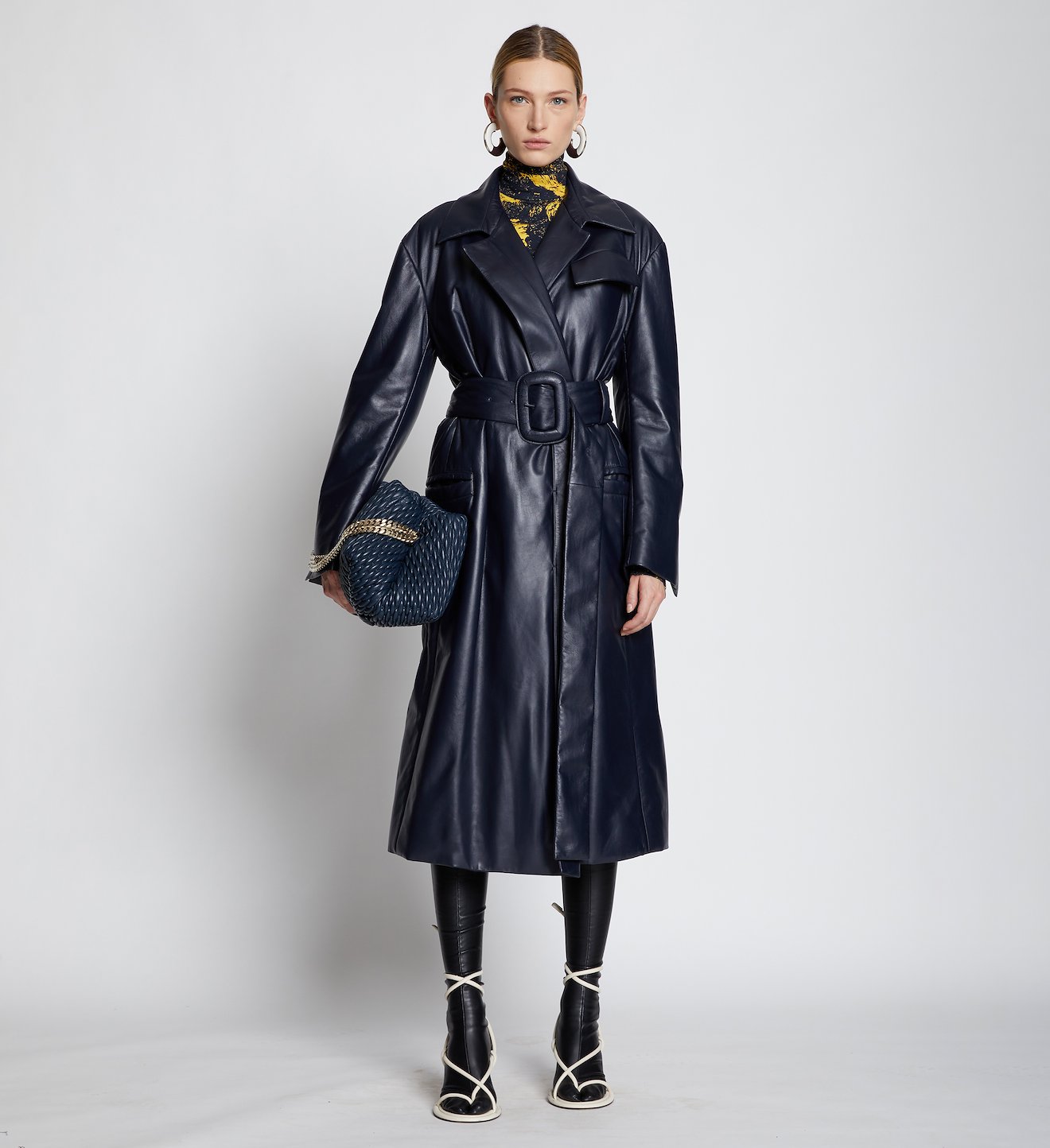 Leather Belted Trench Coat