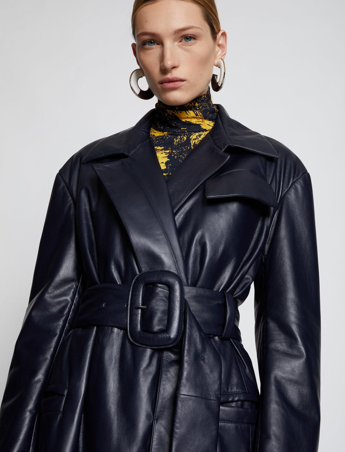 Leather Belted Trench Coat #3