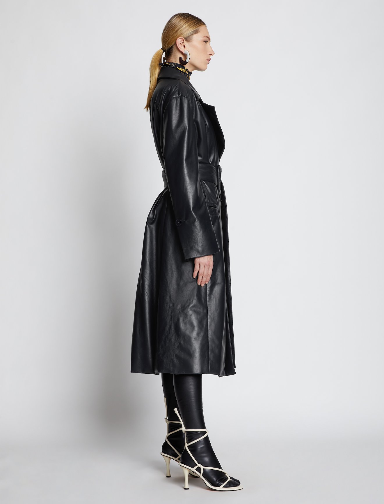 Leather Belted Trench Coat #1