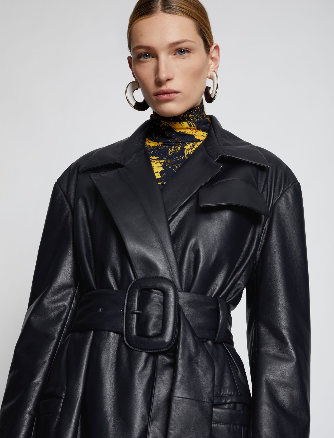 leather belted coat