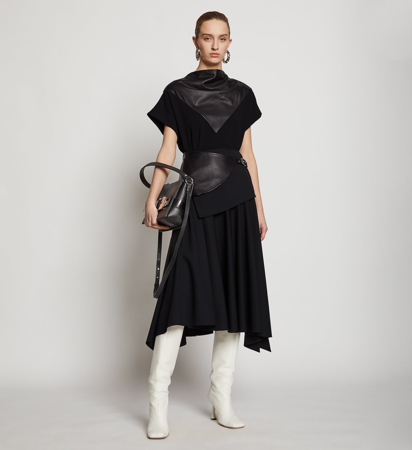 Leather Belted Wool Skirt
