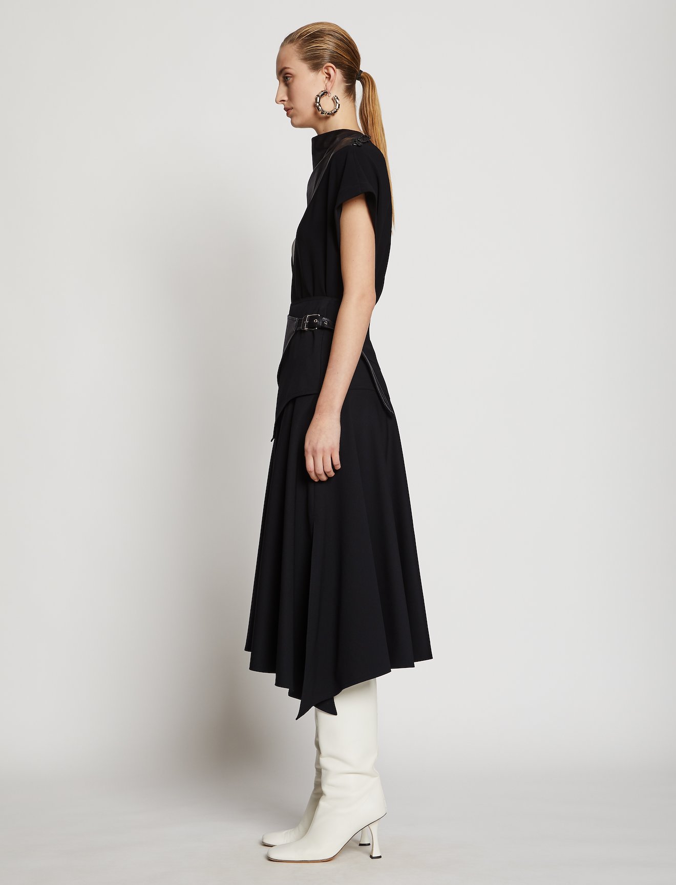 Leather Belted Wool Skirt #1