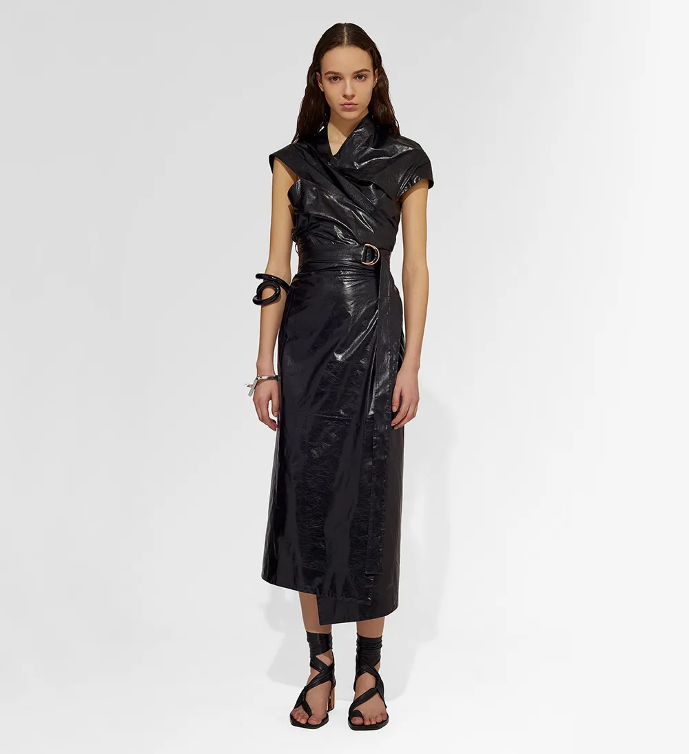 Leather Belted Wrap Dress