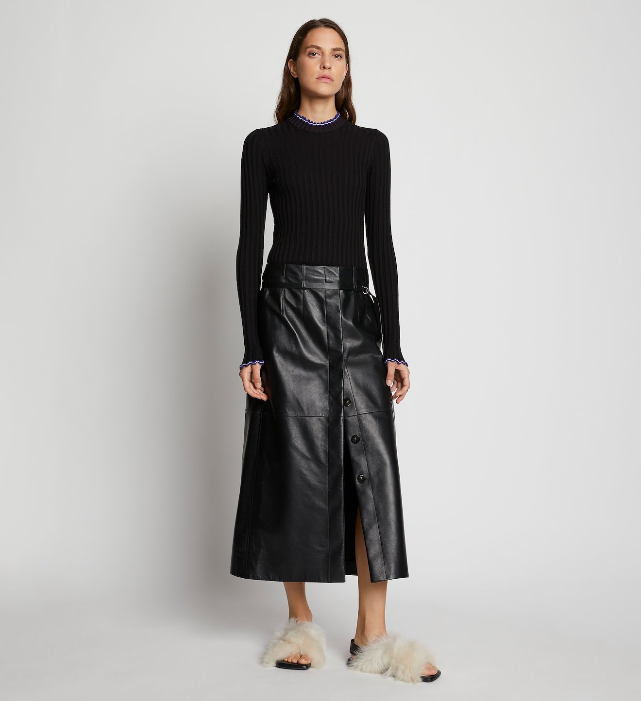 Leather Button Front Skirt