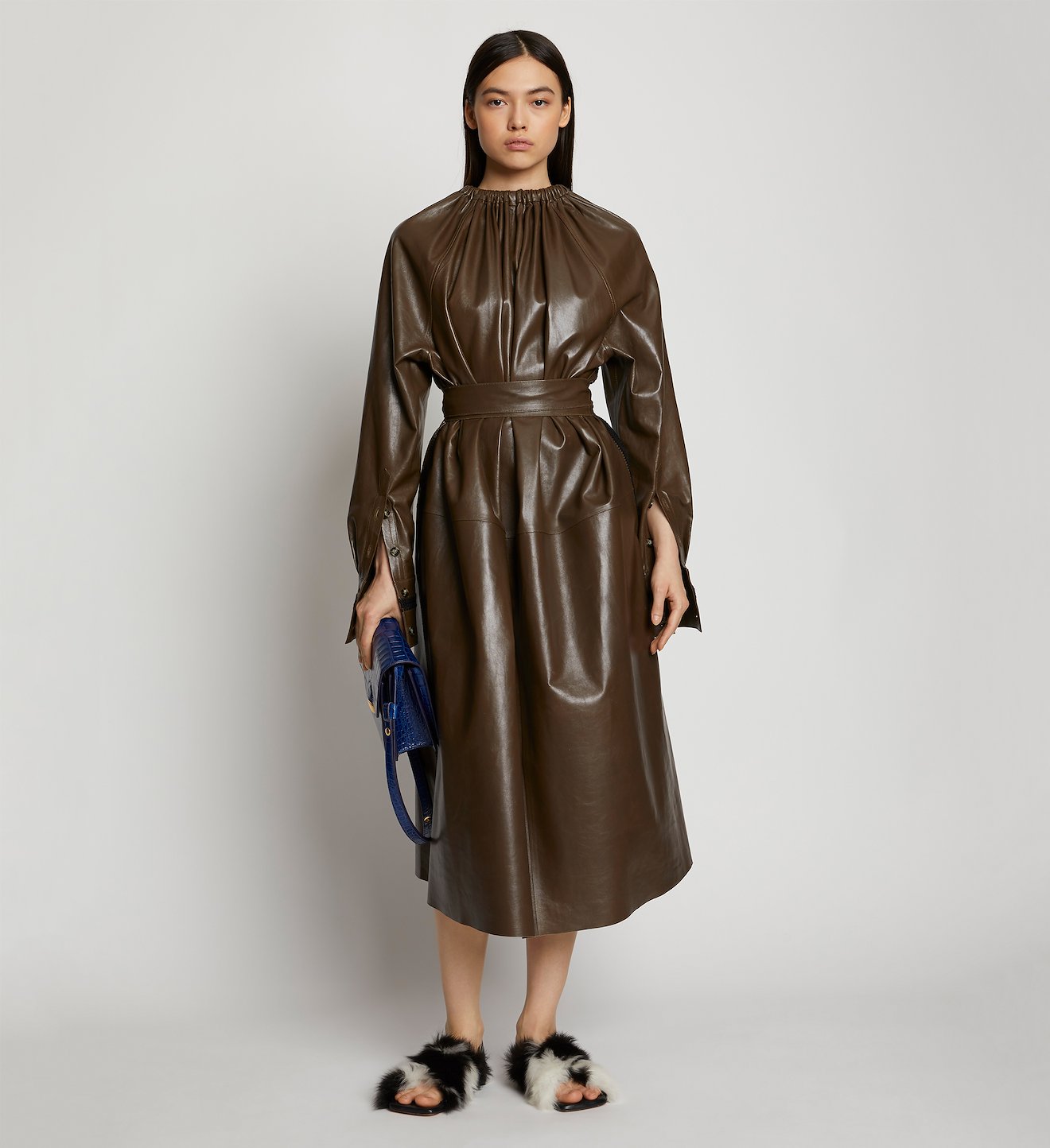 Leather Crochet Seamed Dress