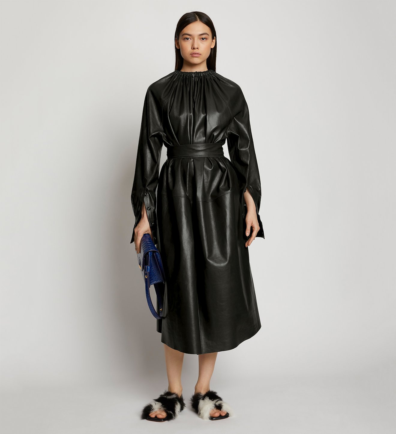 Leather Crochet Seamed Dress