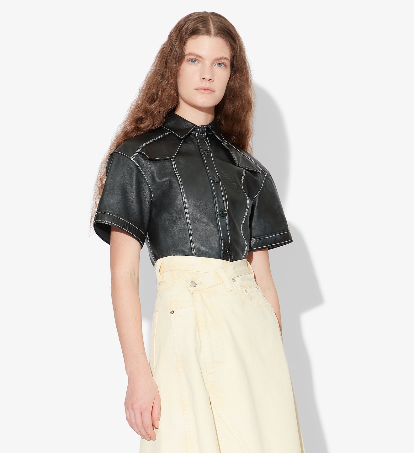 Leather Short Sleeve Top