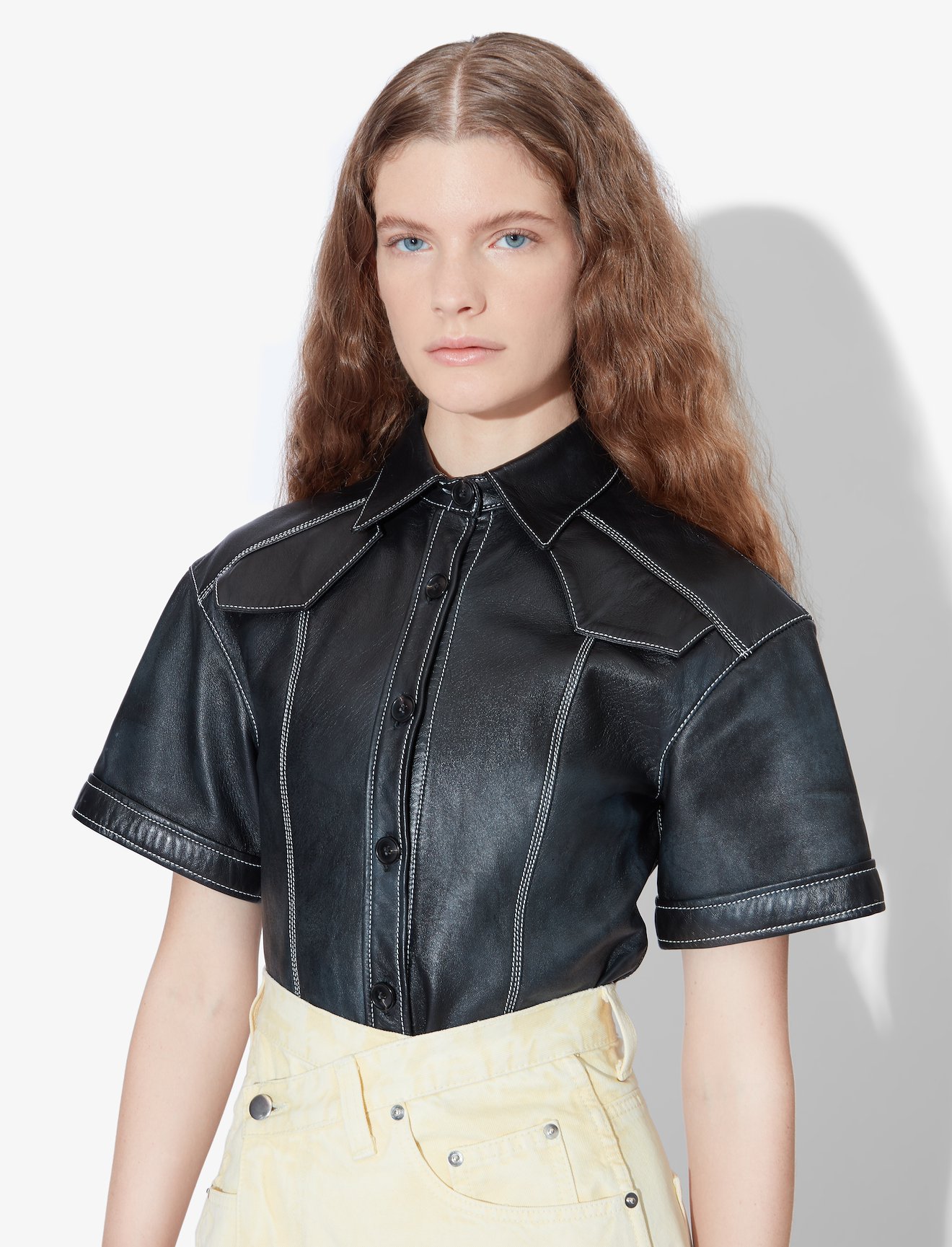 Leather Short Sleeve Top #3