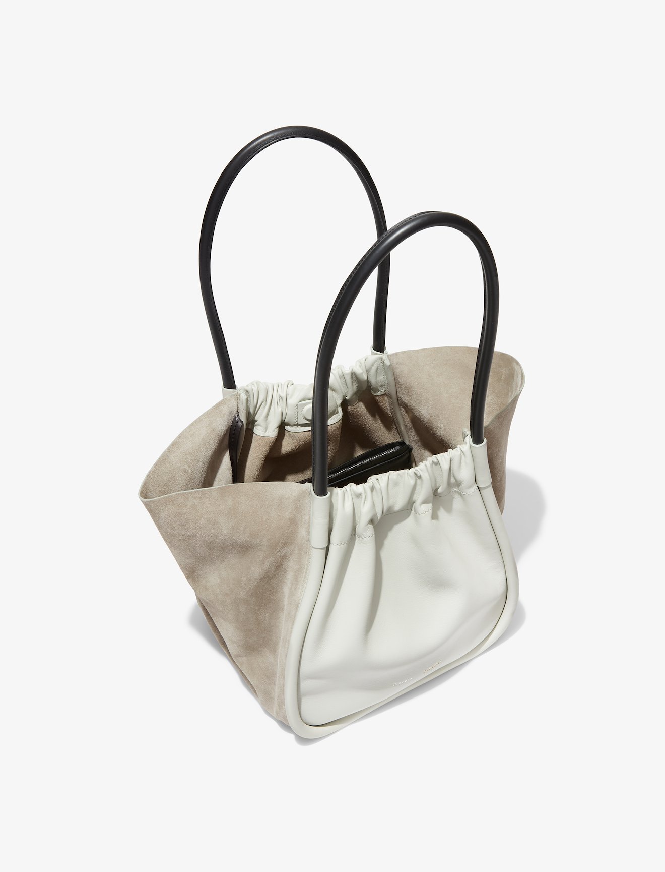 Leather Suede Ruched L Tote #4