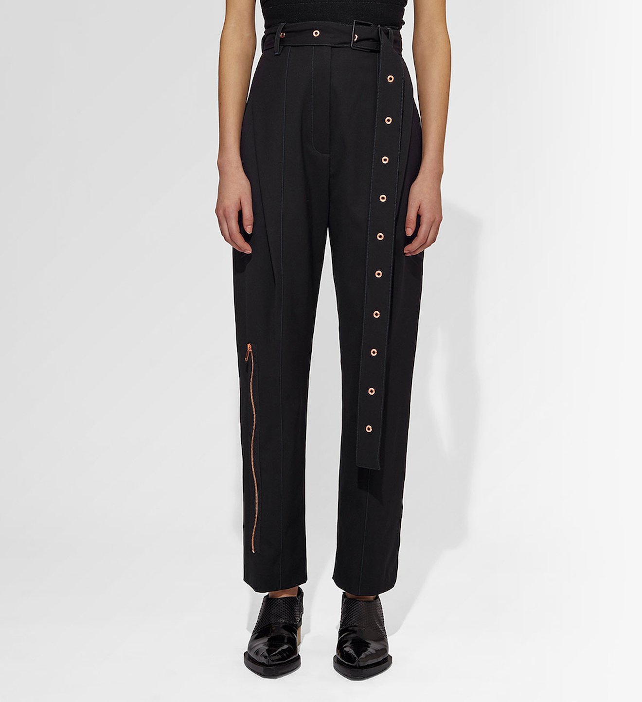 Lightweight Wool Belted Straight Pant