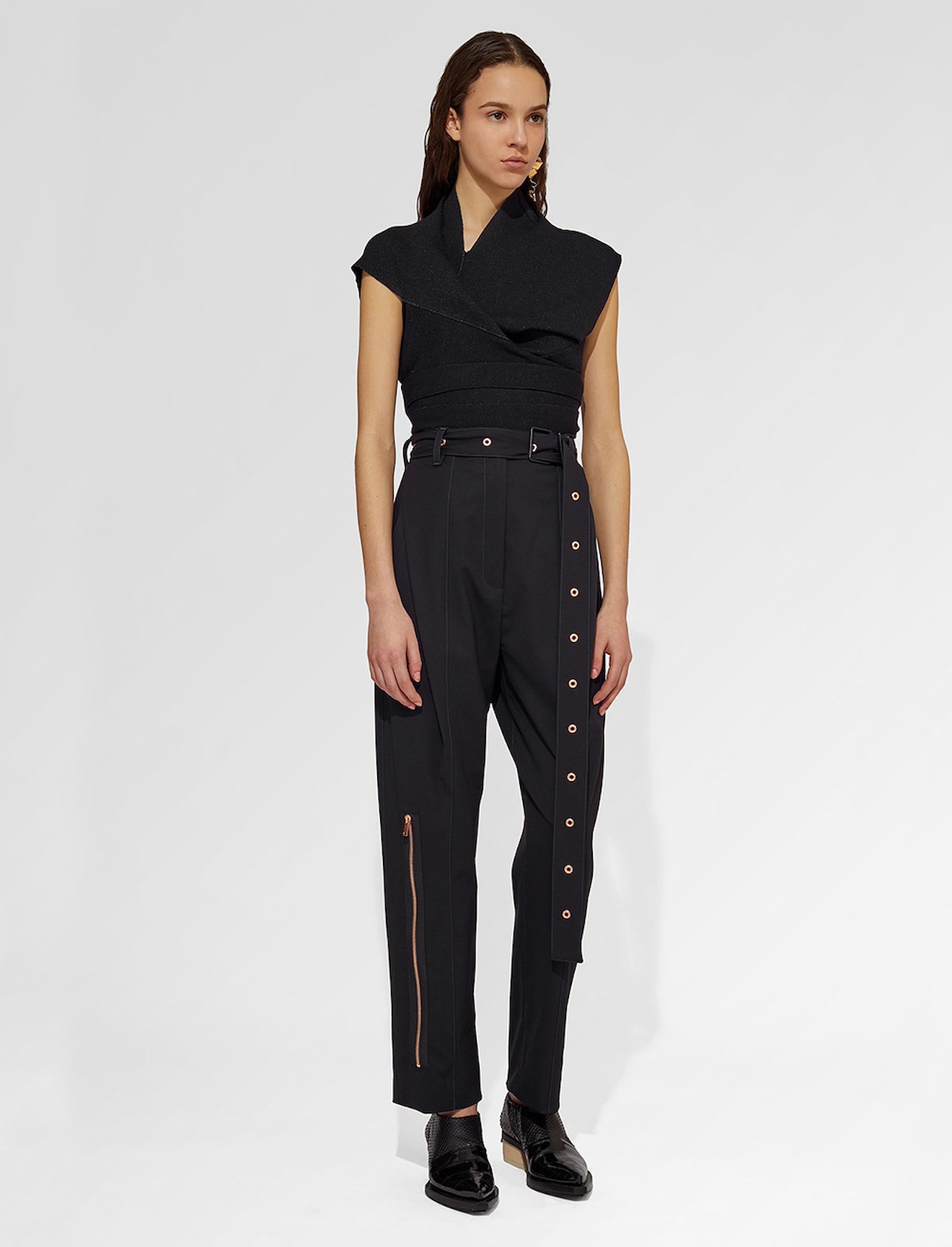 Lightweight Wool Belted Straight Pant #1
