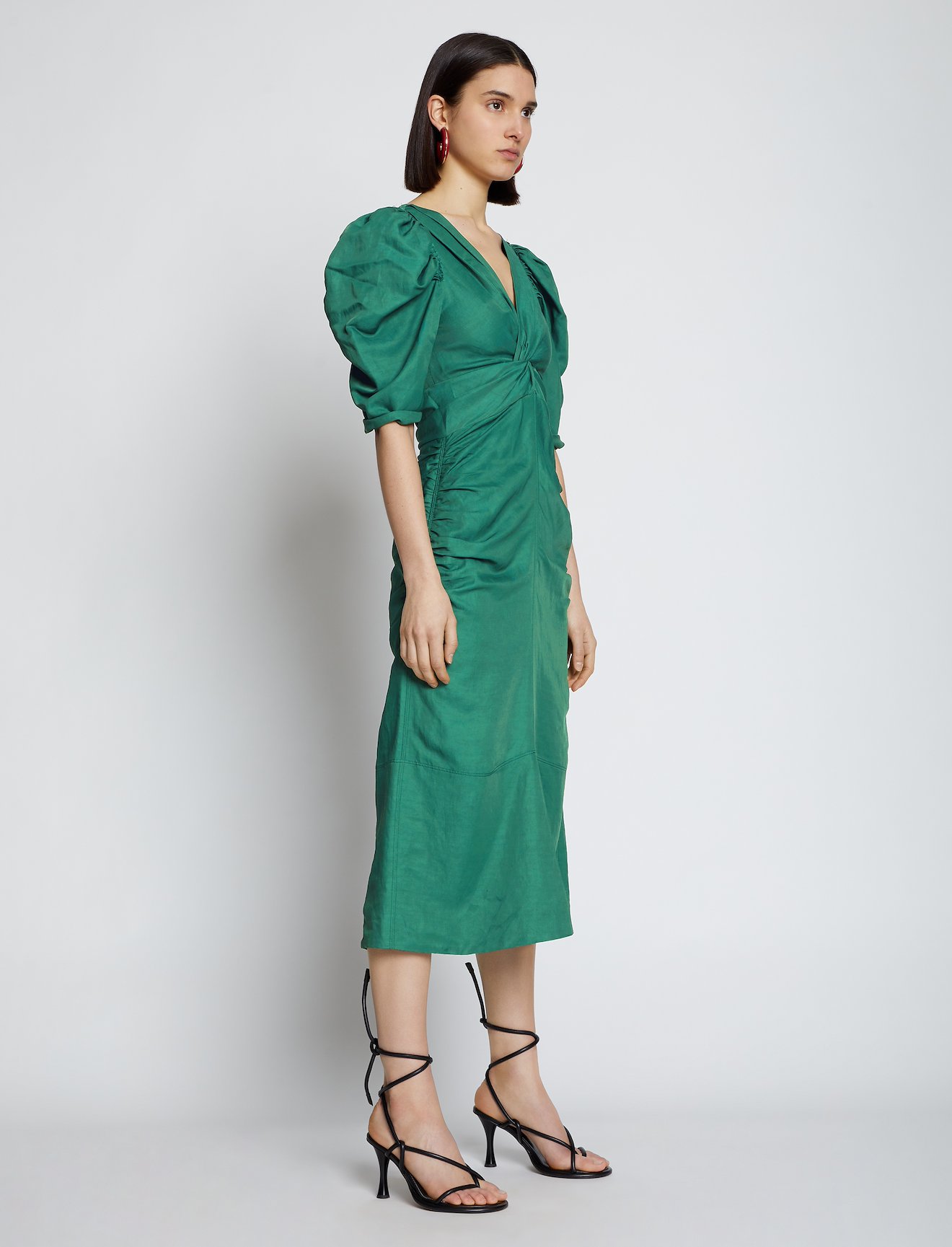 Linen Viscose Shirred Sleeve Dress #1