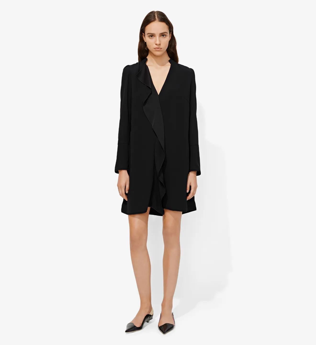 long sleeve black ruffle dress