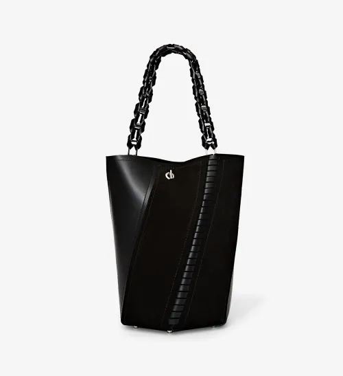 Medium Suede Leather Hex Bucket Bag
