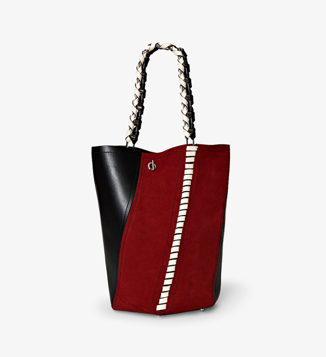 Medium Suede Leather Hex Bucket Bag