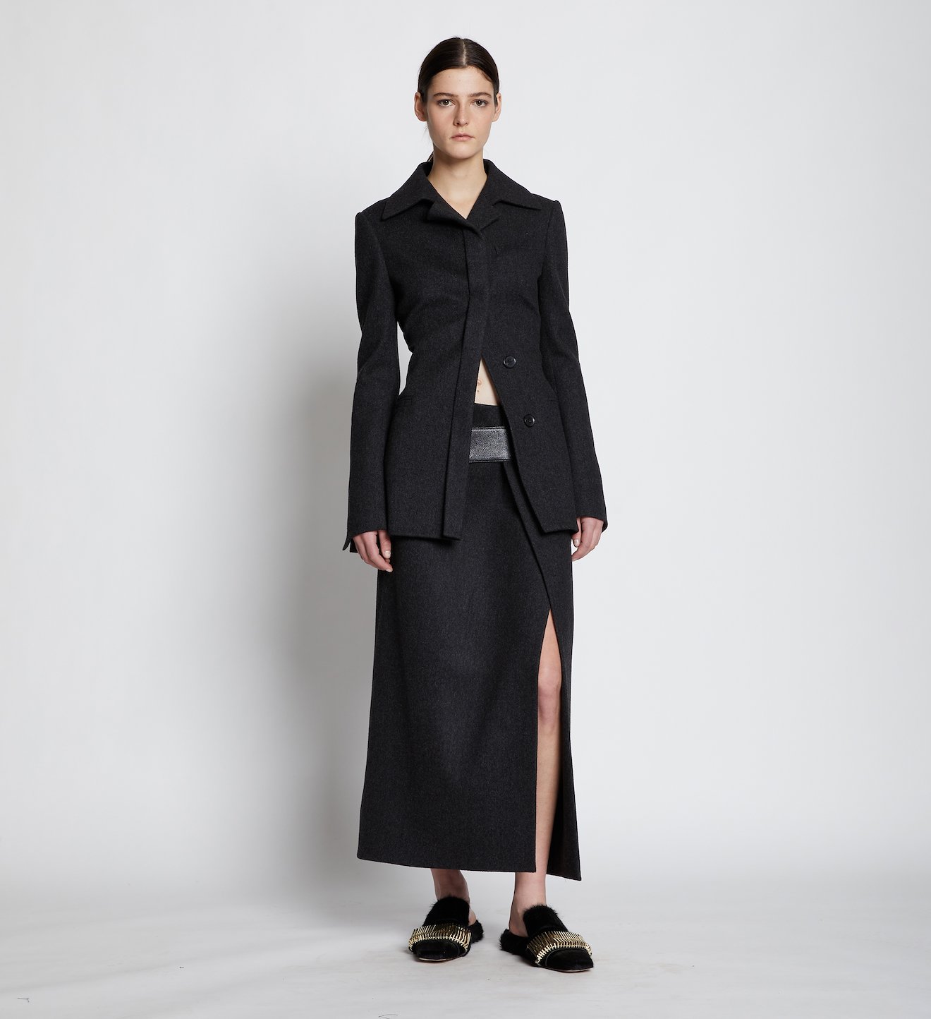 Melange Virgin Wool Long Line Blazer